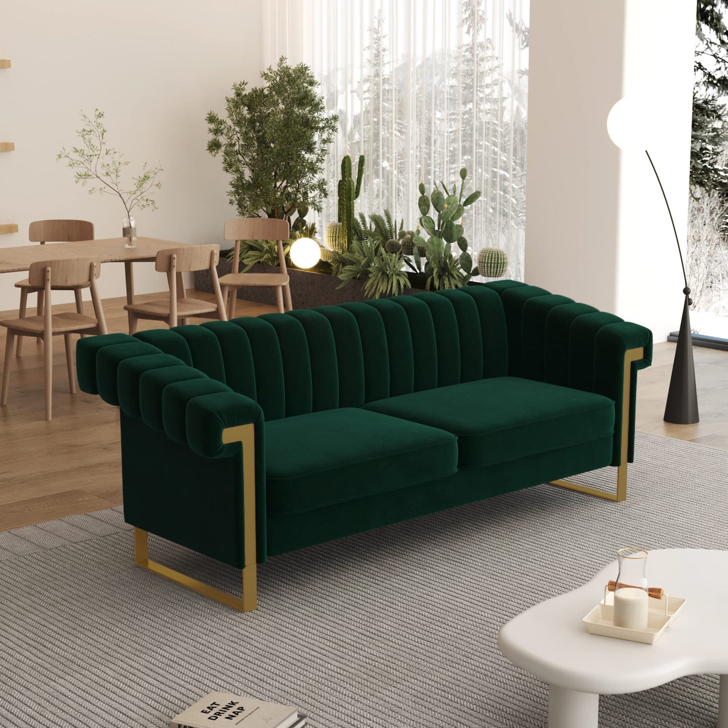 83'' Velvet Couches for Living Room 3-Seater Comfy Sofas Upholstered Modern Couch for Small Spaces Apartment (Cracker Khaki)