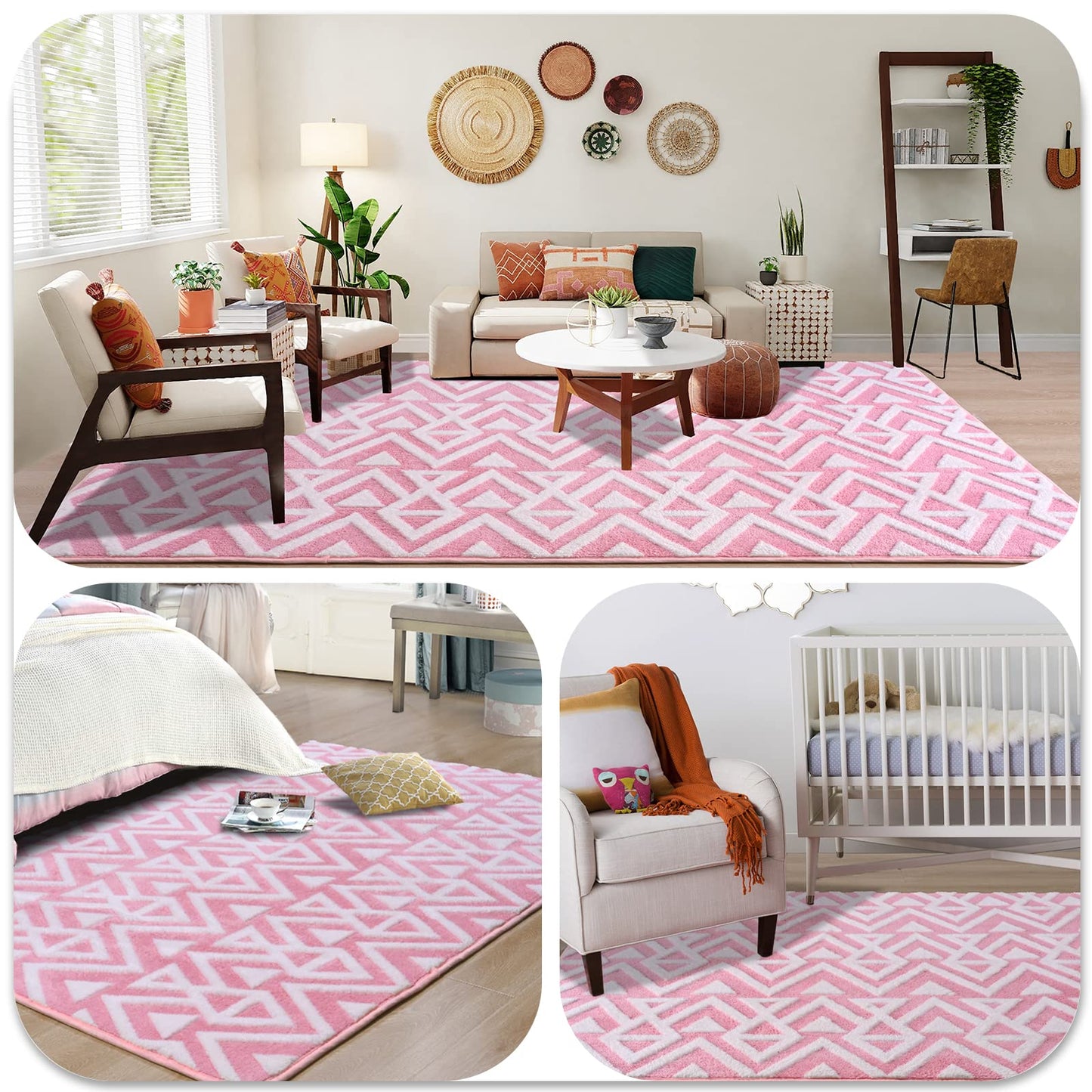 Ompaa Ultra Soft Geometric Bedroom Rugs Memory Foam Carpet, Black 7 x 10 Feet Large, Cozy Area Rugs for Living Room Couch Dorm Bedside Kids Girls Teens Room Nursery Decor Floor Mat