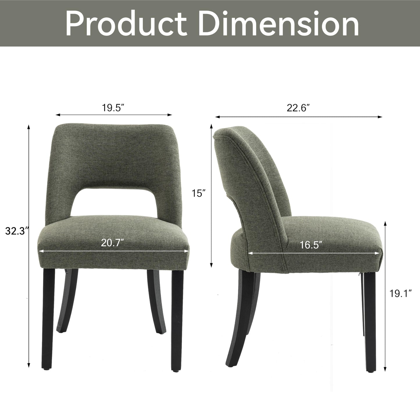 VKNOW Wooden Dining Chairs Set of 2, Modern Fabric Upholstered Dining Room Chair Kitchen Chairs, Farmhouse Dinner Chair for Kitchen Dining Room, Beige-Black Legs