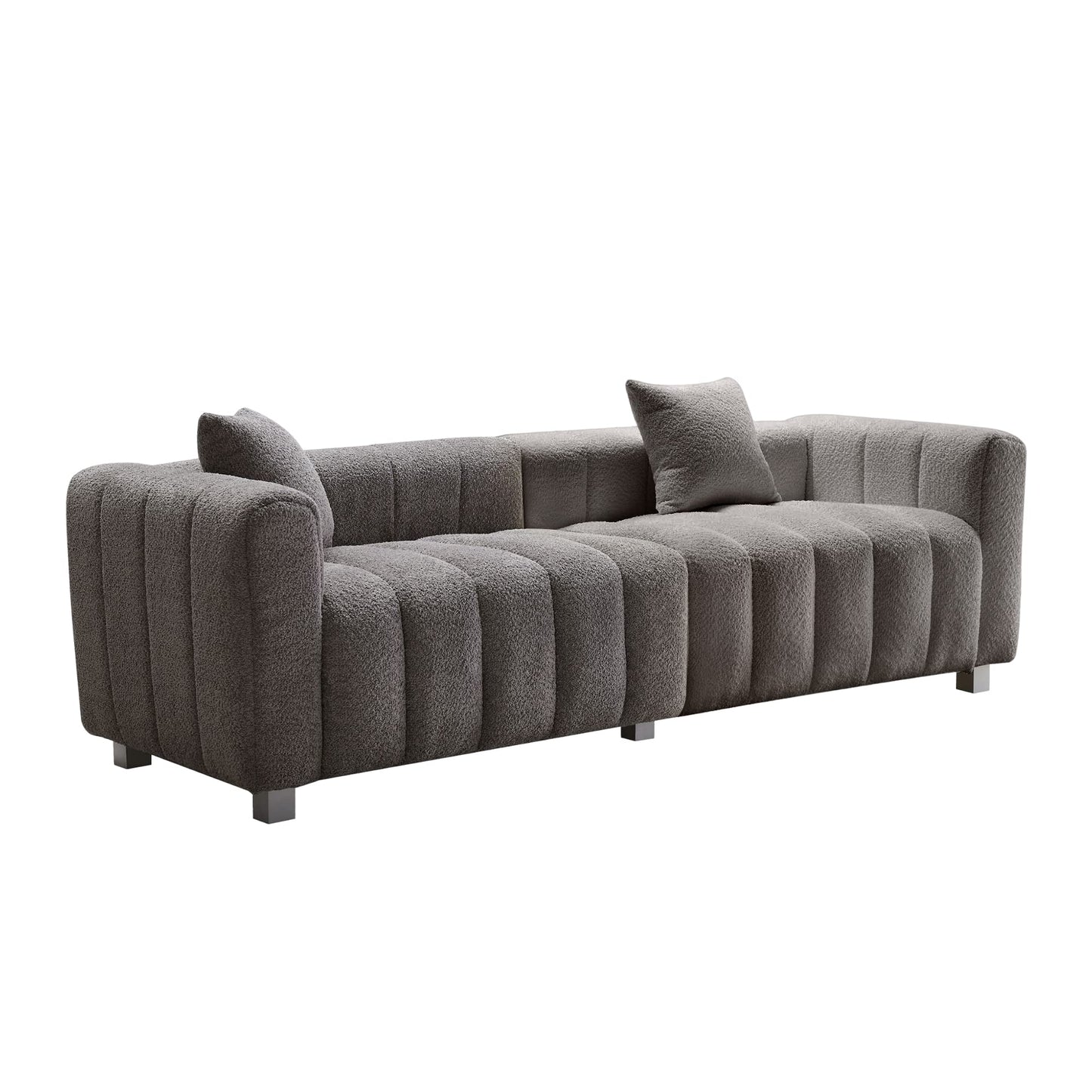 87.4" Modern 3 Seater Boucle Sofa Couch for Living Room, Mid Century Fluffy Couches with Solid Wood Frame and 6 Legs for Bedroom, Apartment, Weight Capacity 750 LBS (White)