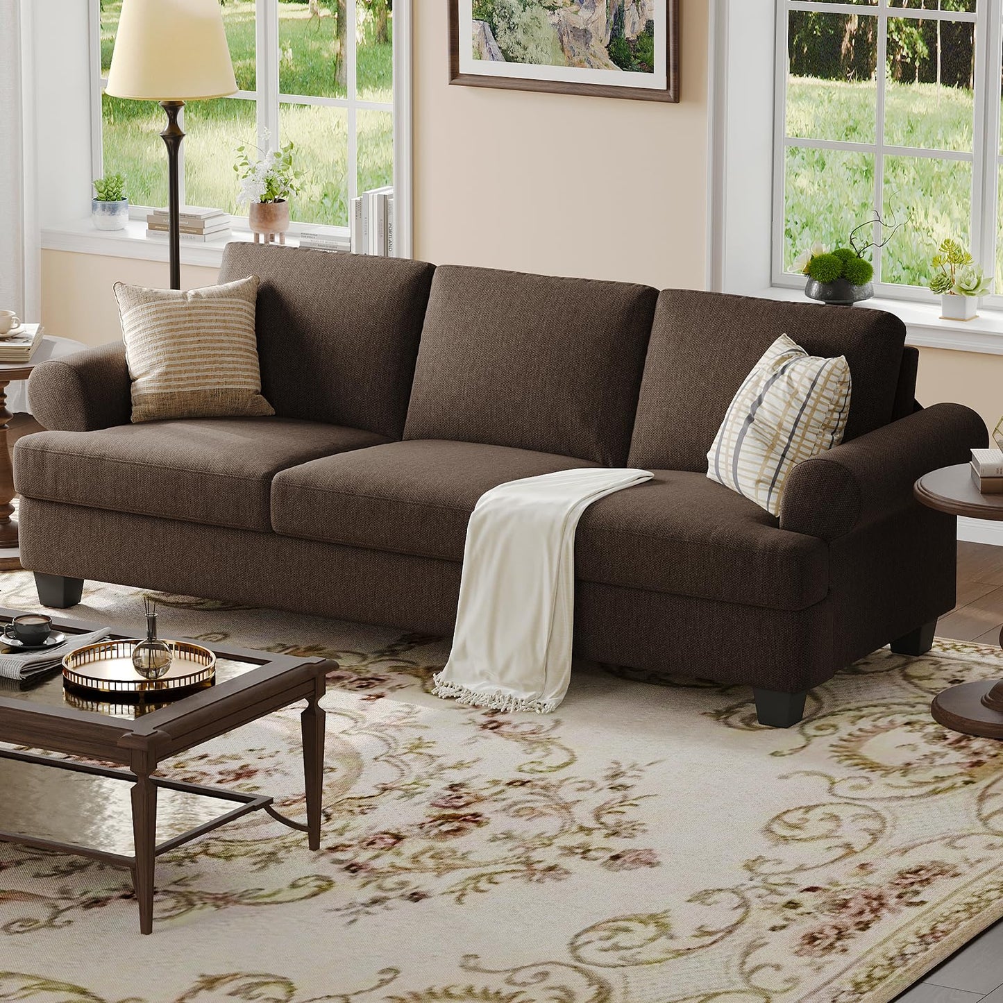 91 Inch Lawson Sofa with Extra Deep Seats Oversize, Mid-Century 3-Seat Sofa Couch, for Living Room, Apartment, Lounge, Dark Blue