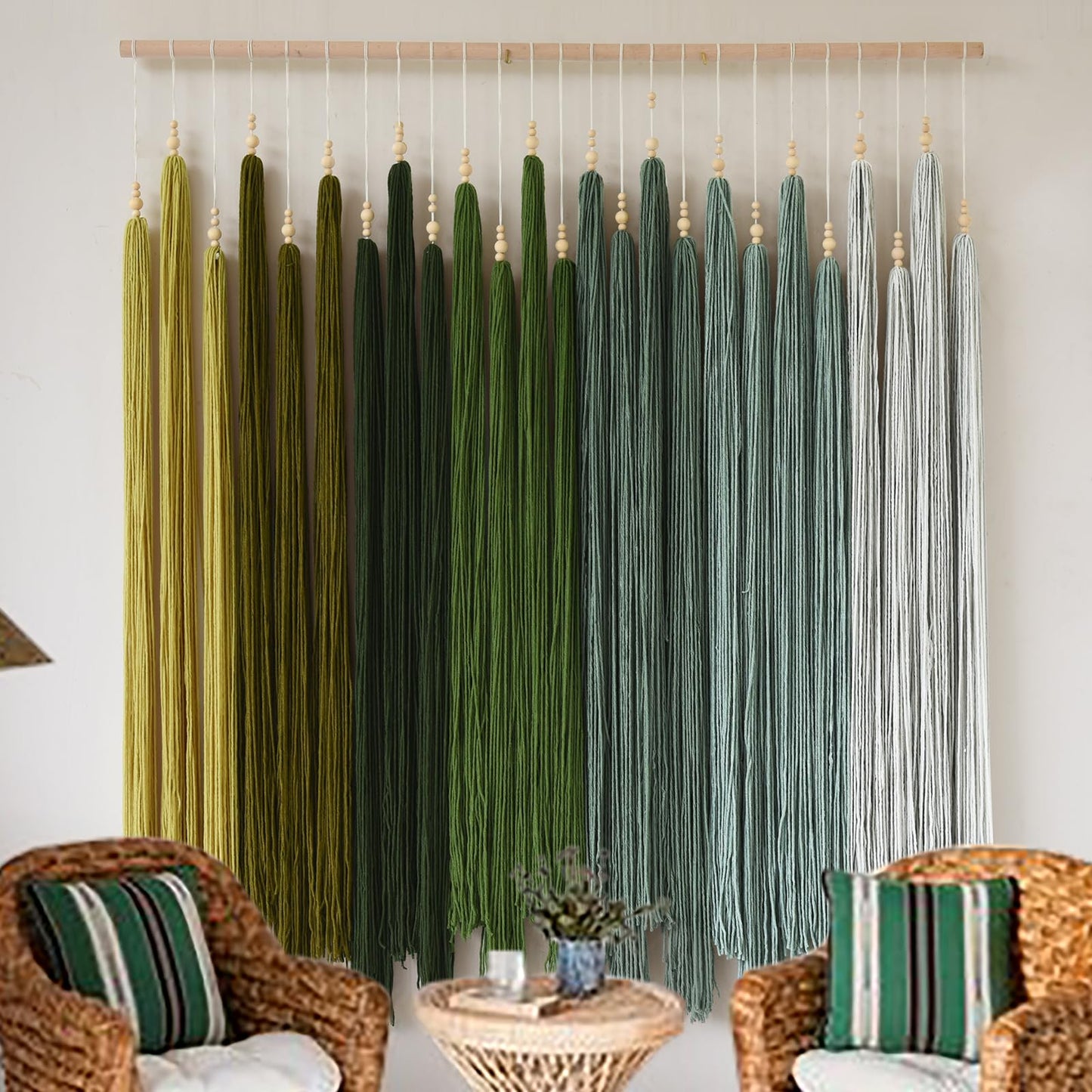 IOWER Macrame Wall Hanging Brown Yarn Beaded Backdrop Boho Wall Decor Round Tassel Home Wall Aesthetic Living Rooms Bedrooms Offices Geometric Art Chic Home Decor 39" W x 55" L