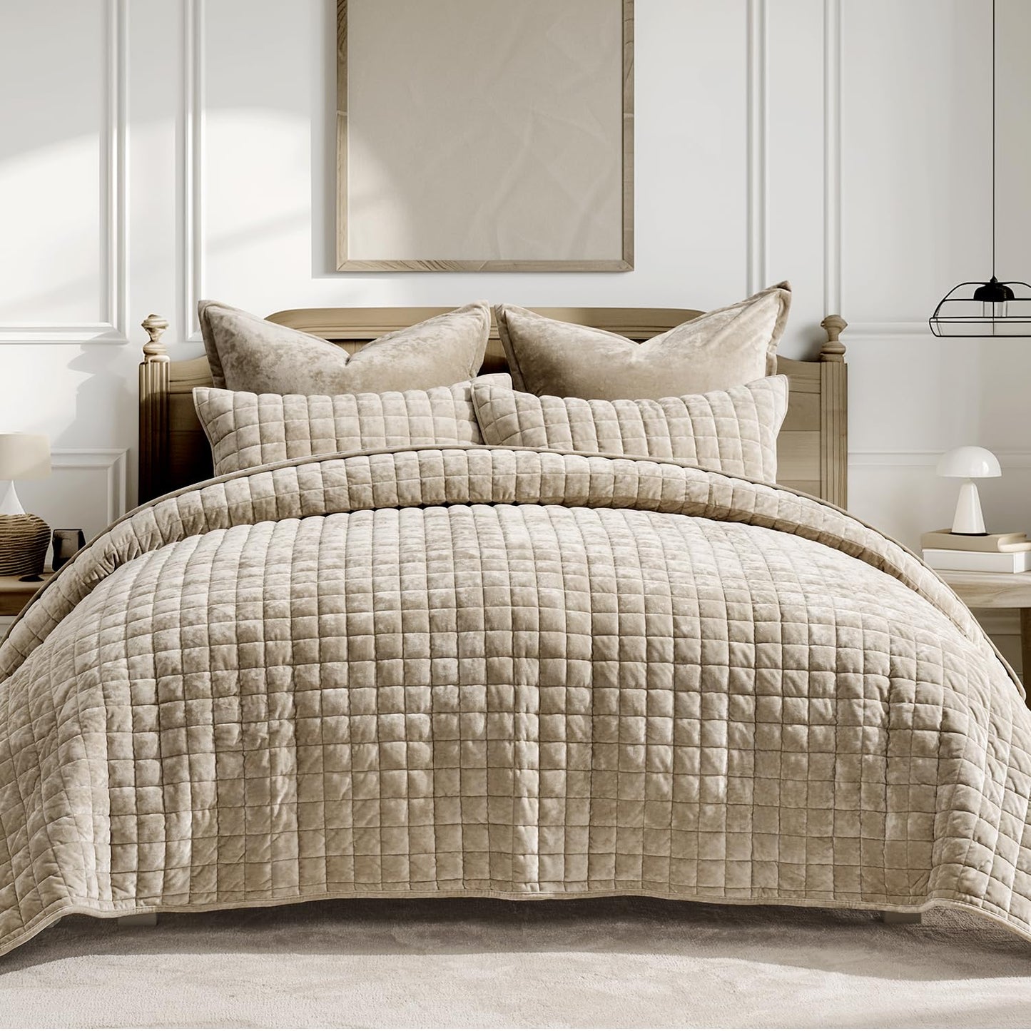 RECYCO Luxury Velvet Quilt Set King Size, Lightweight Velvet Comforter Set, Oversized Bedspread Coverlet Quilted Bedding Set, with 2 Matching Pillow Shams, for All Season, Navy Blue