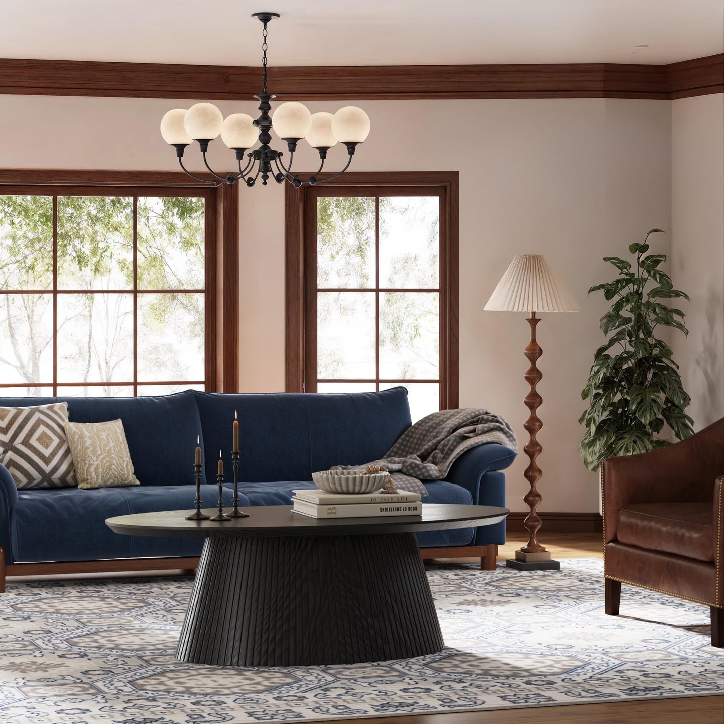 win2win Oval Coffee Table, Mid Century Modern Coffee Table with Fluted Design, Small Funky Tea Table with Wood Grain Veneer, Minimalist Center Table for Living Room, Apartment, Office, Walnut