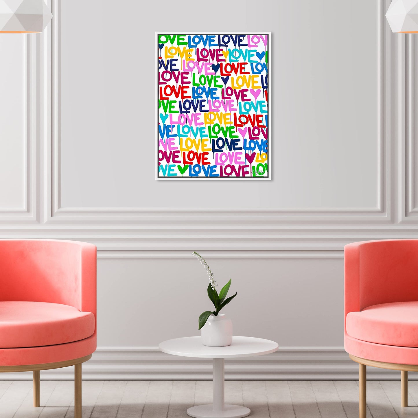 The Oliver Gal Artist Co. Abstract Modern Canvas Wall Art Corey Paige - Drippy Love Living Room Bedroom and Bathroom Home Decor 36 in x 45 in Blue and Pink, Gold Frame