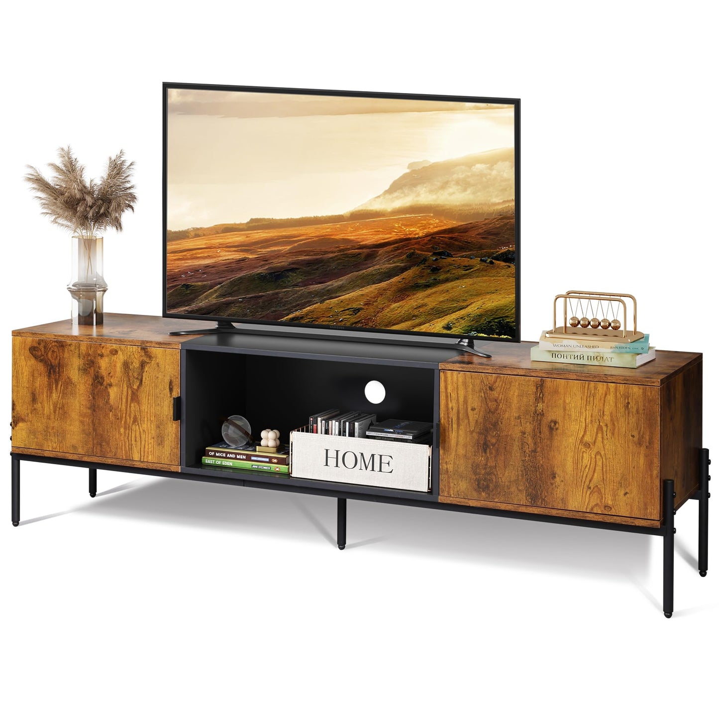 WLIVE Modern TV Stand for 65 Inch TV, Mid Century Entainment Center with Storage Cabinets, TV Console for Bedroom and Living Room, TV Cabinet with Metal Legs, White