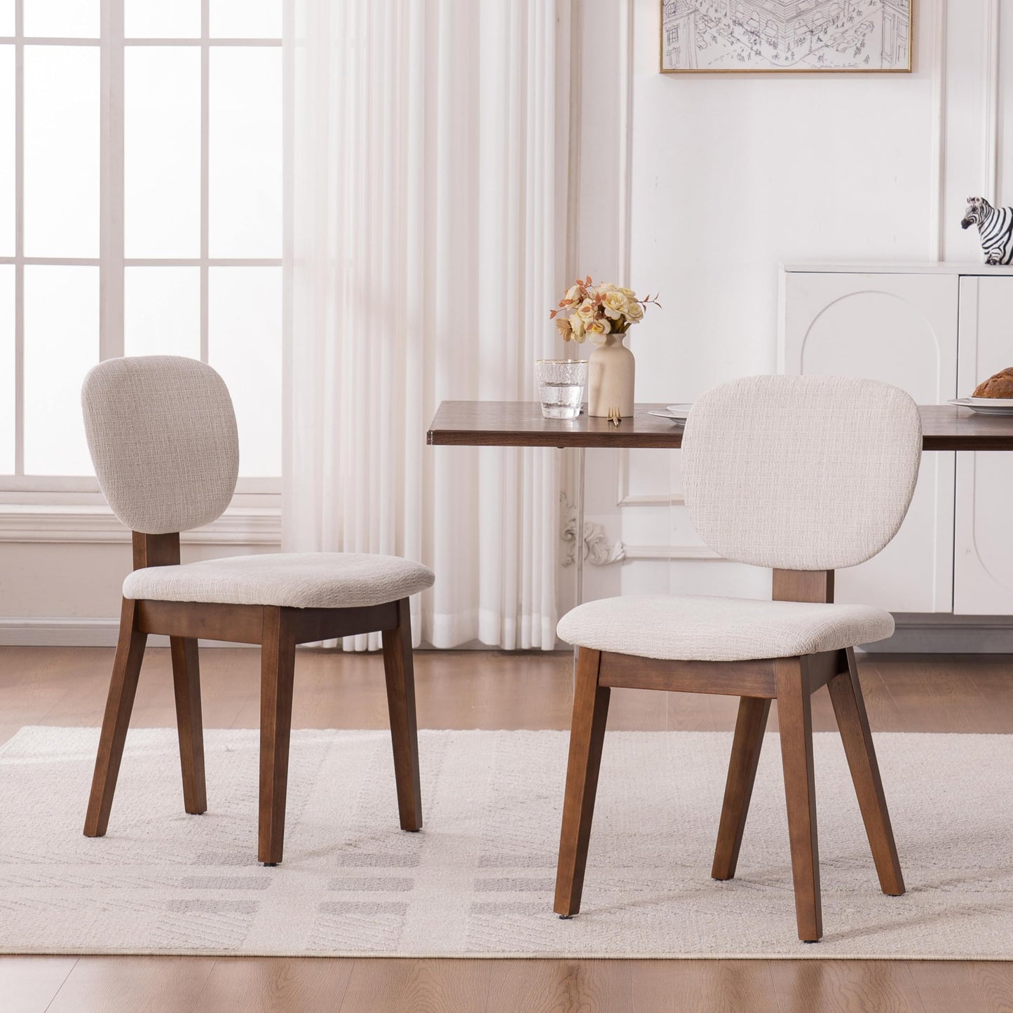 VKNOW Wooden Dining Chairs Set of 4, Mid Century Modern Upholstered Kitchen Side Chairs, Chenille Dining Room Chair with Curved Seat Backrest for Home Dining Room,Green