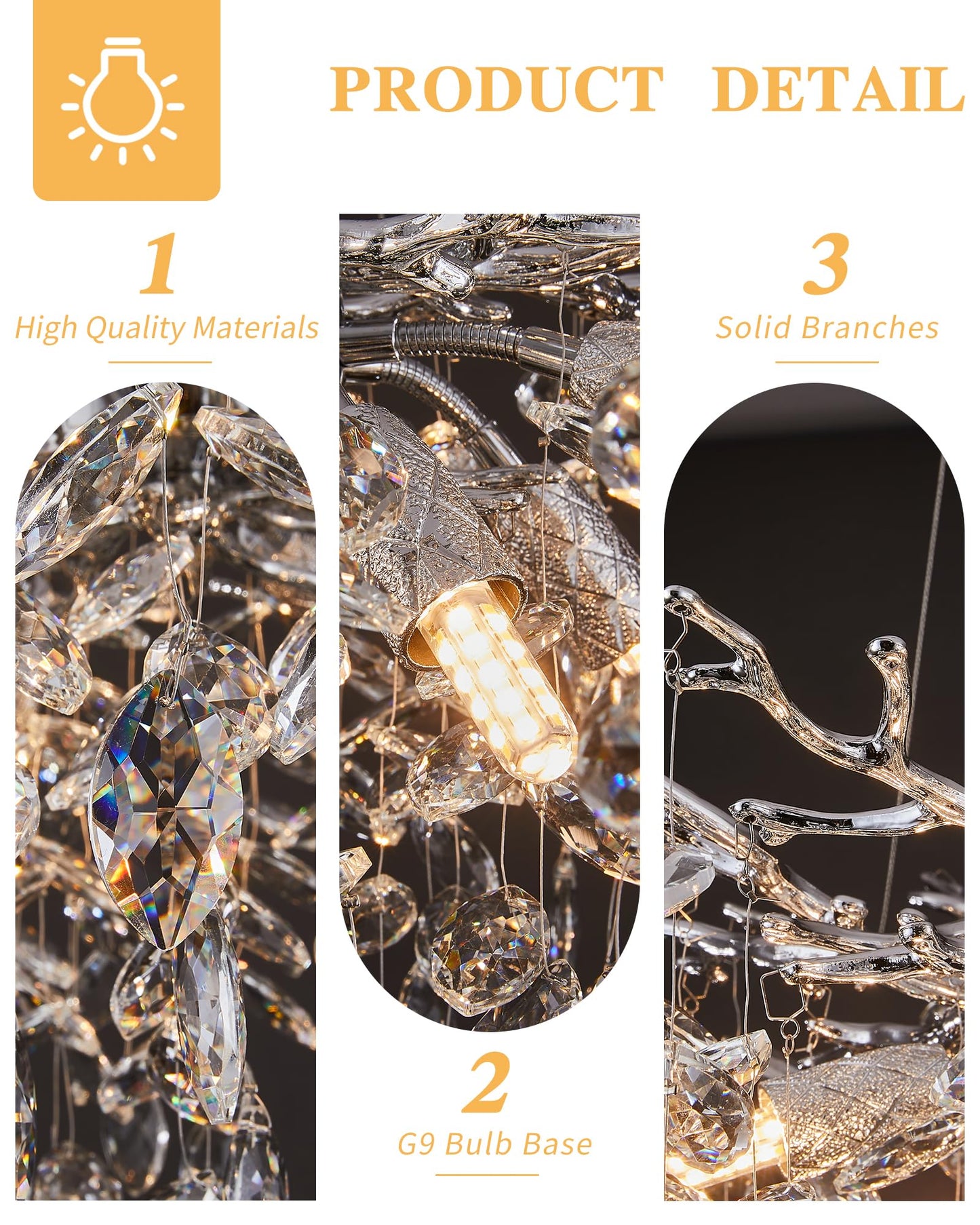 Modern Tree Branch Crystal Chandelier Luxury Silver Crystal Pendant Lighting 18" Contemporary 6-Light Chandeliers for Dining Room Kitchen Bedroom Living Room