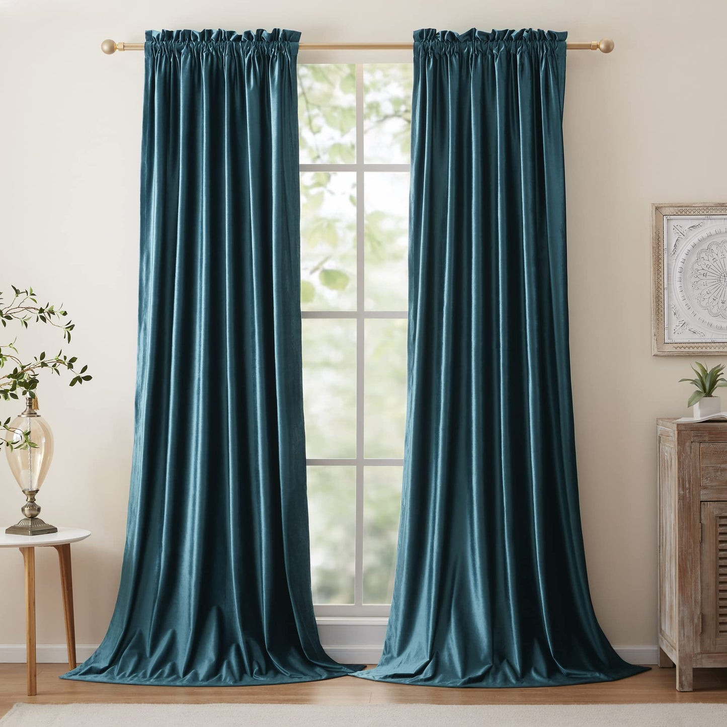 PRIMROSE Velvet Curtains 84 inch for Living Room Champagne Beige Rod Pocket Window Drapes Treatment Semi Room Darkening Decor Curtains for Bedroom Set of 2 Panels