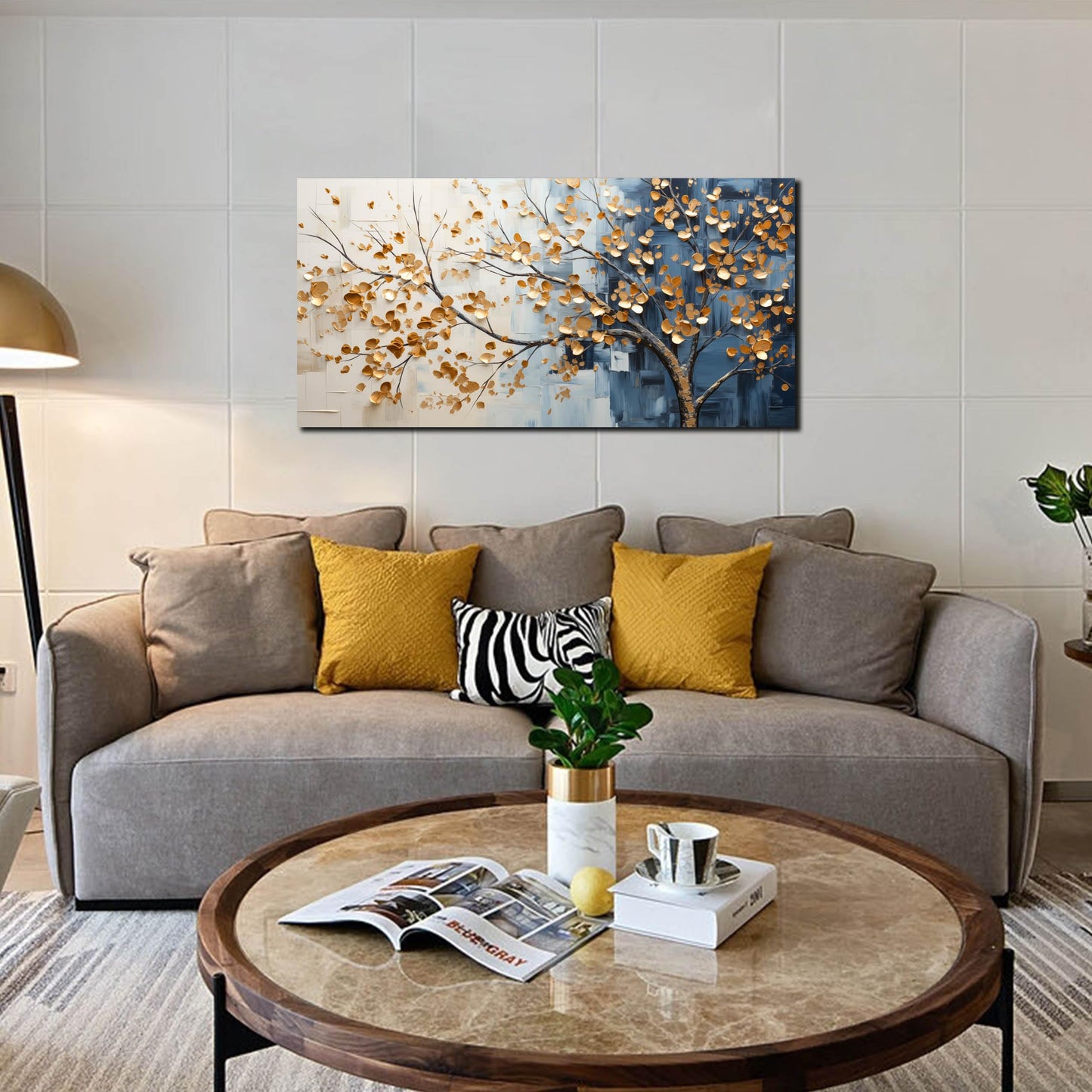 Kepgonegu Large Tree of Life Wall Art for Living Room Bedroom Office Gold Tree Leaves Landscape Picture Modern Artwork Canvas Prints 20x40 Inch