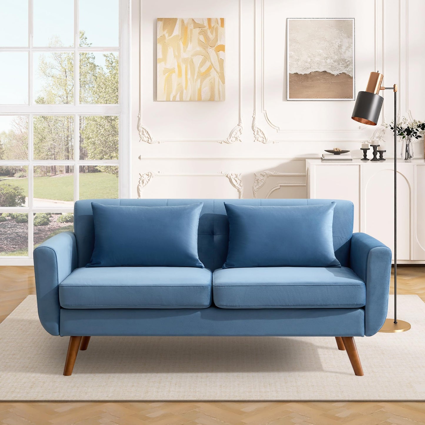 Tbfit 65" W Loveseat Sofa, Mid Century Modern Love Seat Couches for Living Room, Button Tufted Upholstered Small Couch for Bedroom, Solid and Easy to Install Love Seats Furniture, Grey