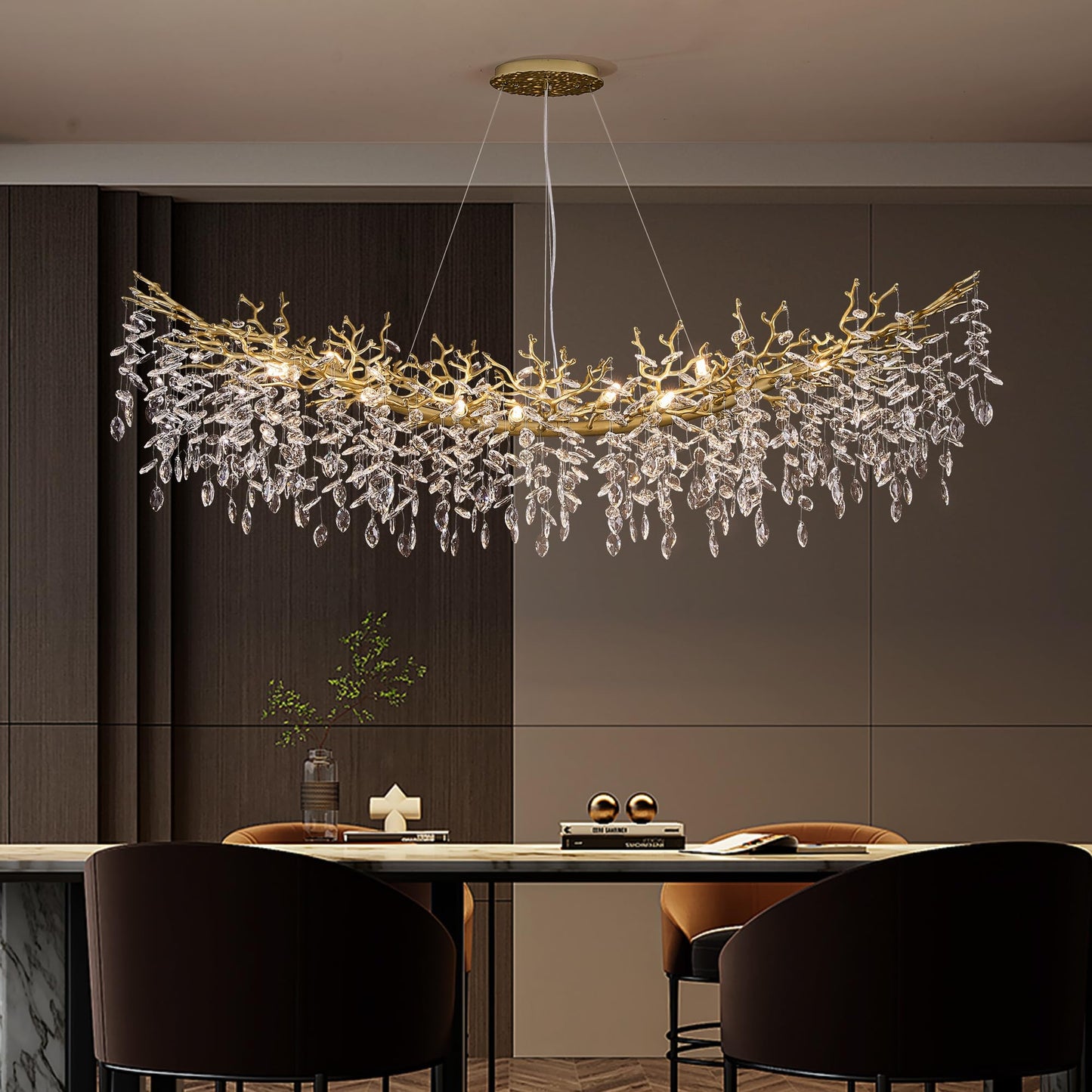 Modern Tree Branch Crystal Chandelier Luxury Silver Crystal Pendant Lighting 18" Contemporary 6-Light Chandeliers for Dining Room Kitchen Bedroom Living Room