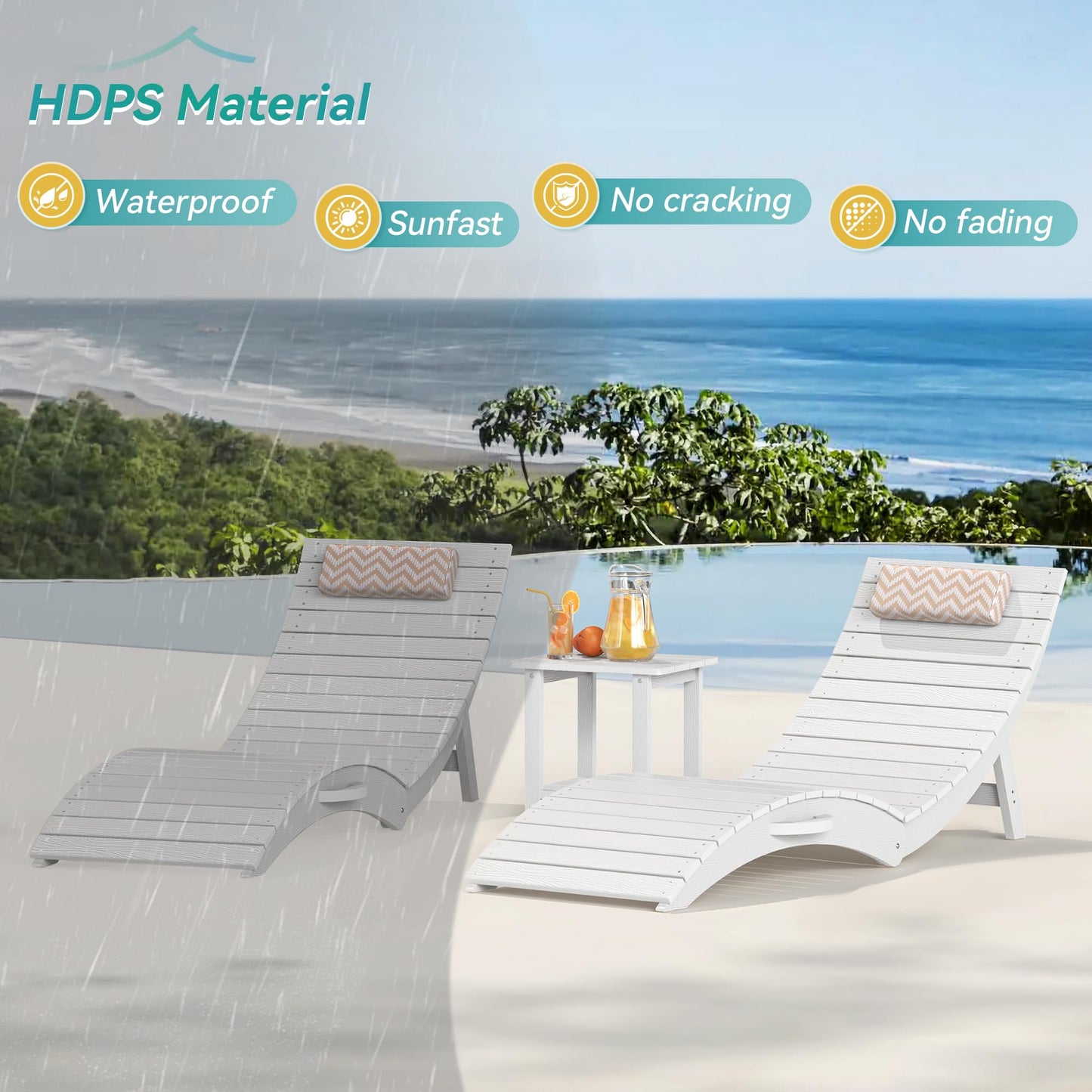 Folding Pool Lounge Chairs Set of 2, HDPS Anti-Floating Lounge Chairs for in-Pool Use, Chairs with Headrest for Hotel, Resort, Poolside, Beach & Sun Decks, Yellow