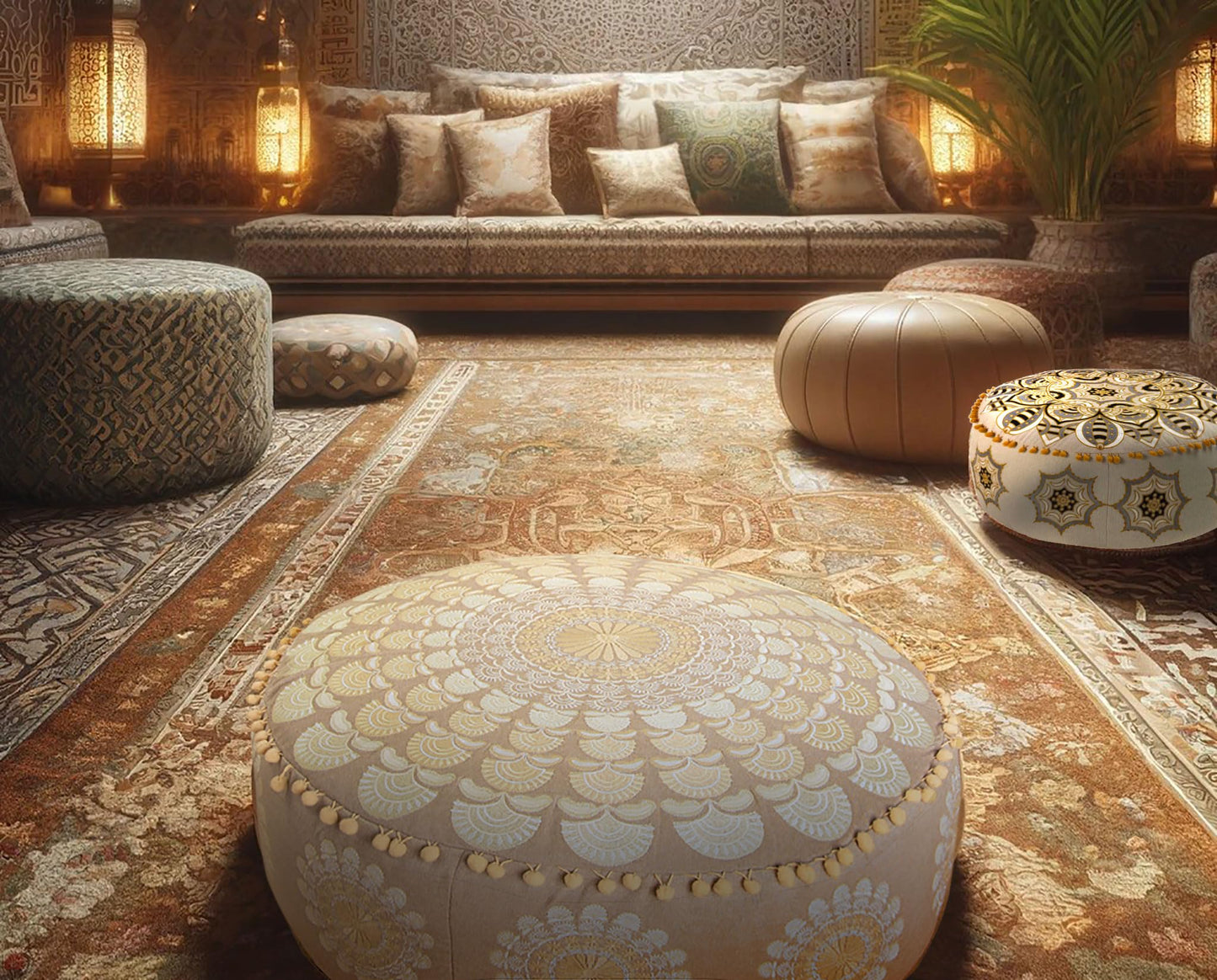 Large Round Floor Pillow Cover Blue Indian Décorative Accent Meditation Cushion Perfect for Living Room, Bedroom, Nursary or Children Room Seating Area Stool Footstool Pouf Ottoman 24x8 Unstuffed