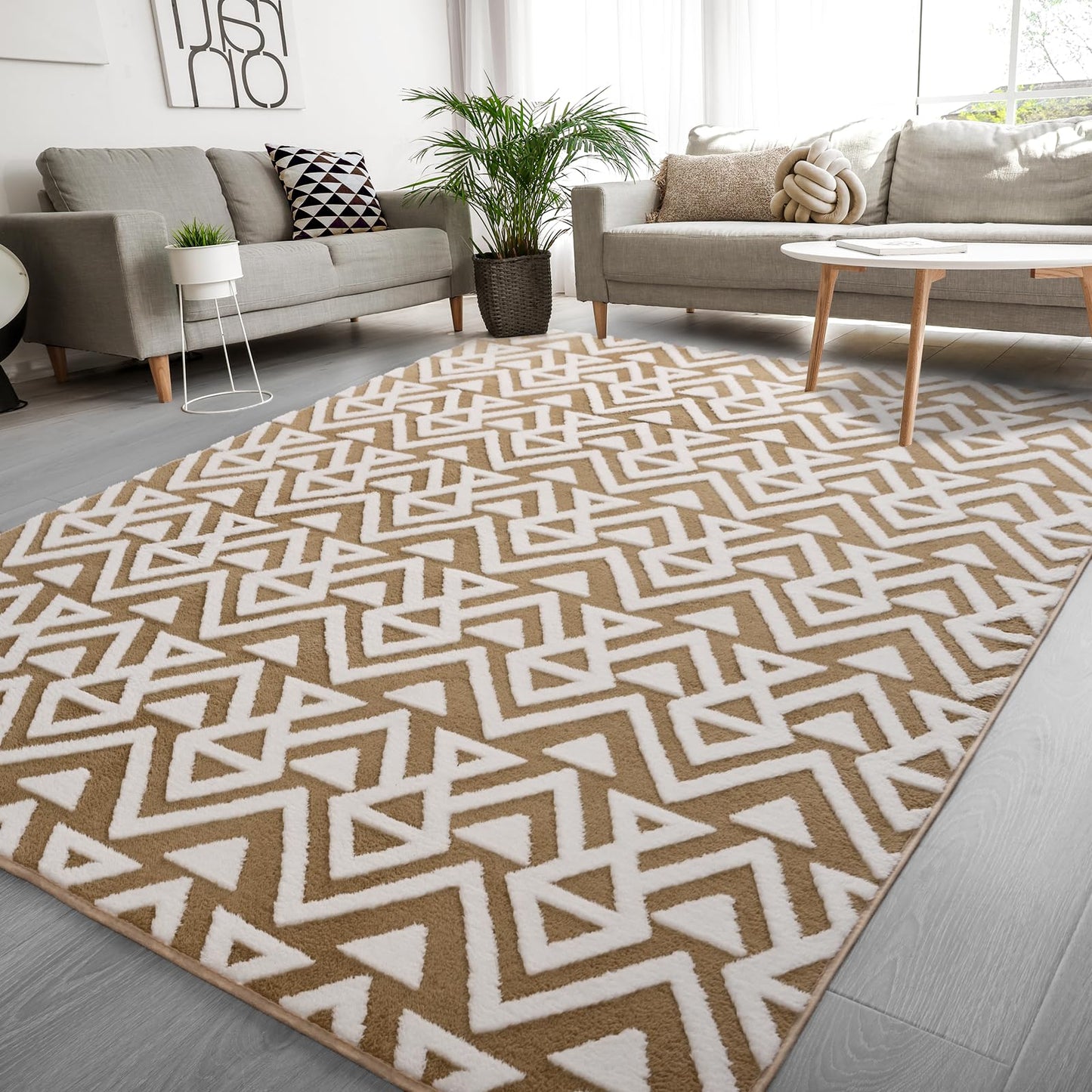 Ompaa Ultra Soft Geometric Bedroom Rugs Memory Foam Carpet, Black 7 x 10 Feet Large, Cozy Area Rugs for Living Room Couch Dorm Bedside Kids Girls Teens Room Nursery Decor Floor Mat