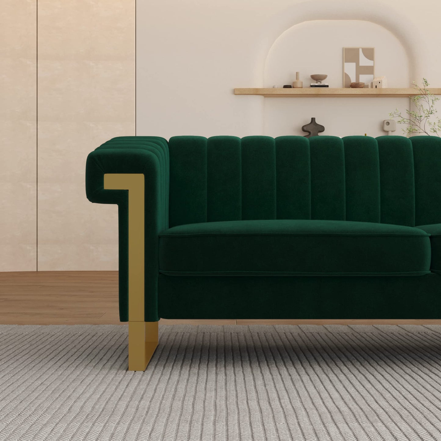 83'' Velvet Couches for Living Room 3-Seater Comfy Sofas Upholstered Modern Couch for Small Spaces Apartment (Cracker Khaki)