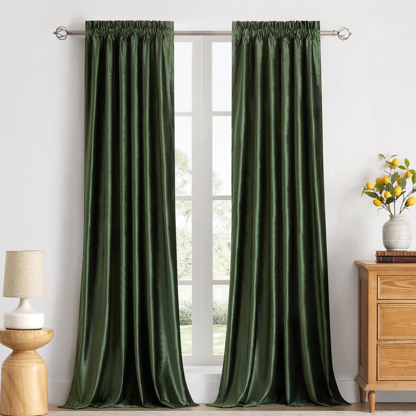 PRIMROSE Velvet Curtains 84 inch for Living Room Champagne Beige Rod Pocket Window Drapes Treatment Semi Room Darkening Decor Curtains for Bedroom Set of 2 Panels
