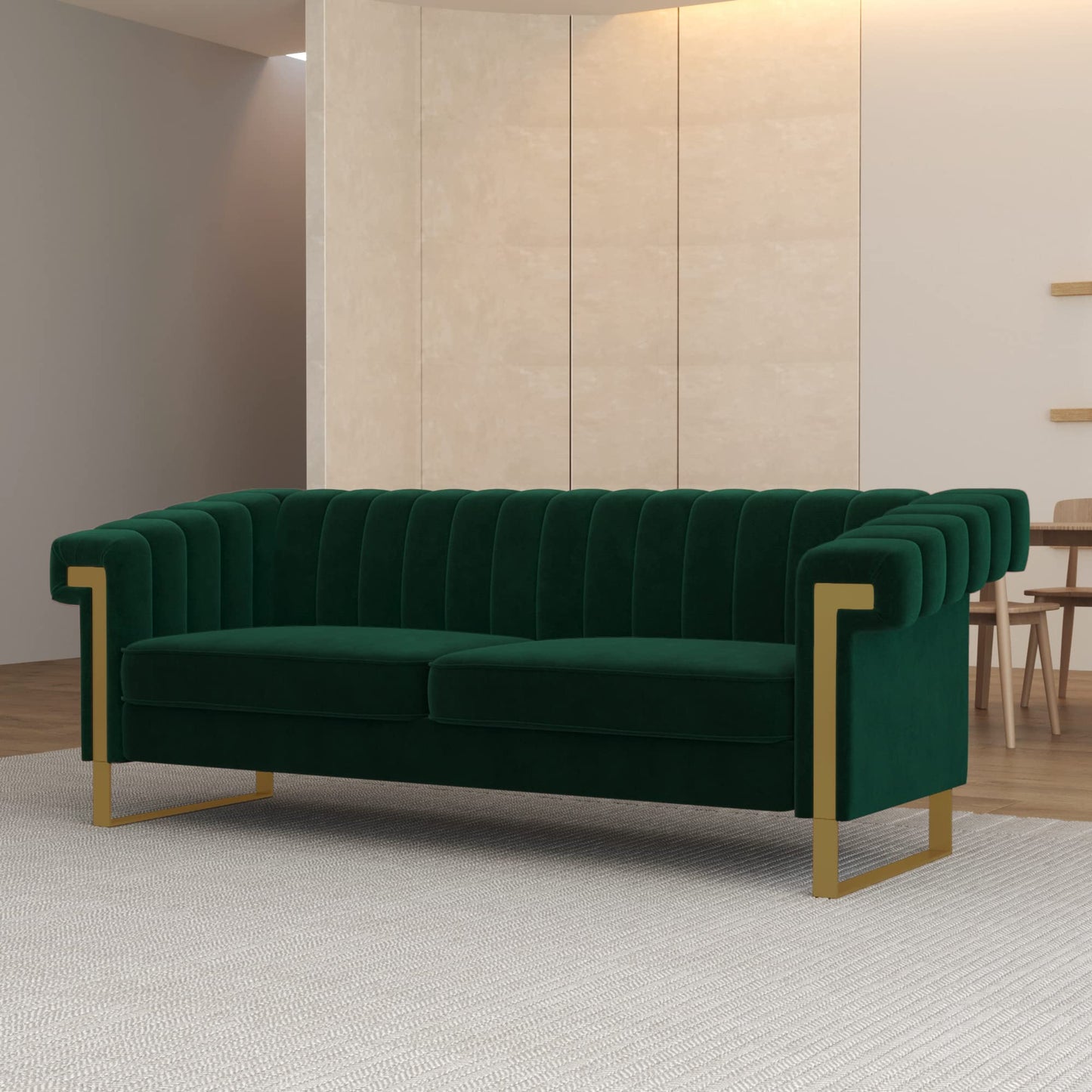 83'' Velvet Couches for Living Room 3-Seater Comfy Sofas Upholstered Modern Couch for Small Spaces Apartment (Cracker Khaki)