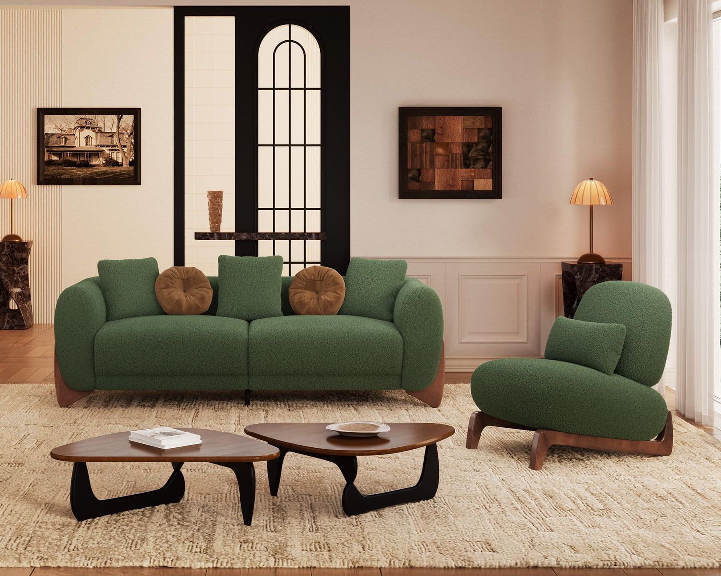Morden Fort Modern Cloud Couch - 3 Seater Sherpa Boucle Sofa with Wood Legs, Ultra-Thick High Resilience Cushion with 3 Matching Pillows Upholstered Comfy Couch Sofa for Living Room - Off White