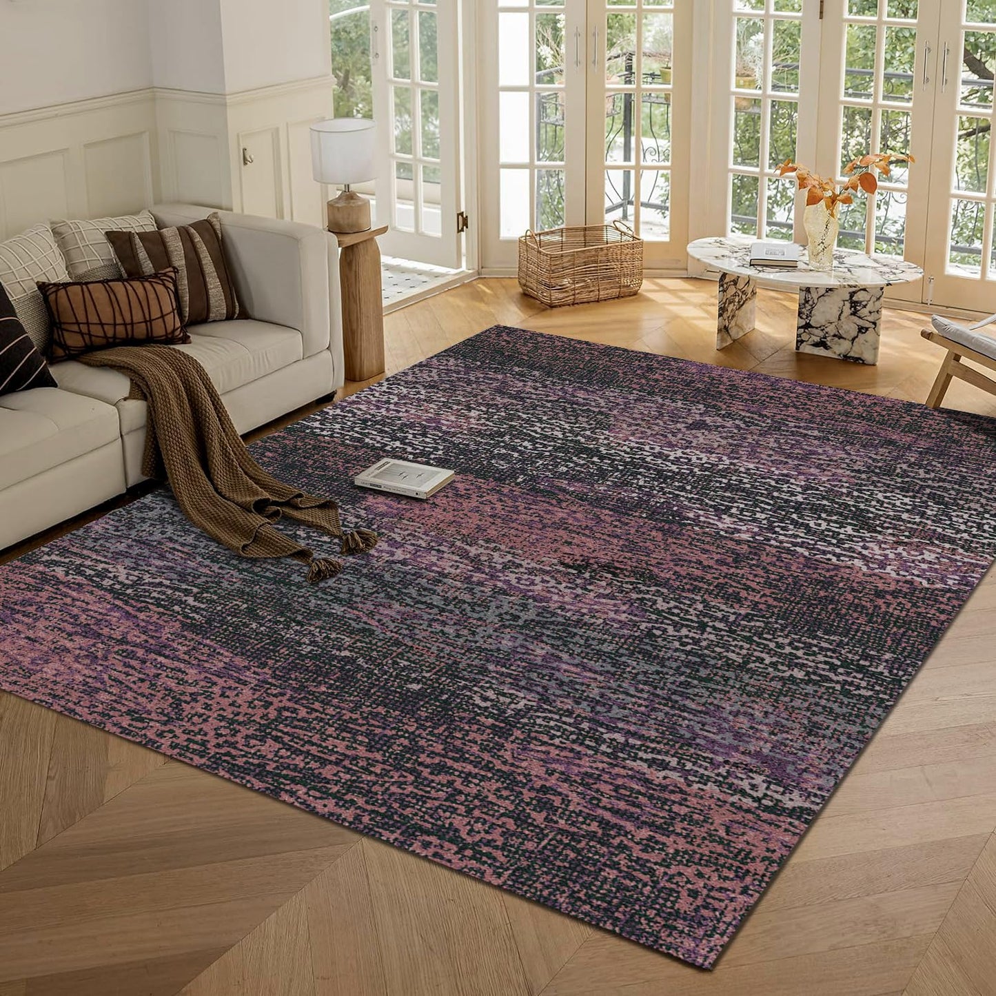 Washable Area Rugs - Perfect for Living Room, Bedroom, Kids Room, Nursery - Stain & Water Resistant Non-Slip, Pet & Child Friendly, Vintage Tribal Area Rugs (Navy, 9' x 12')
