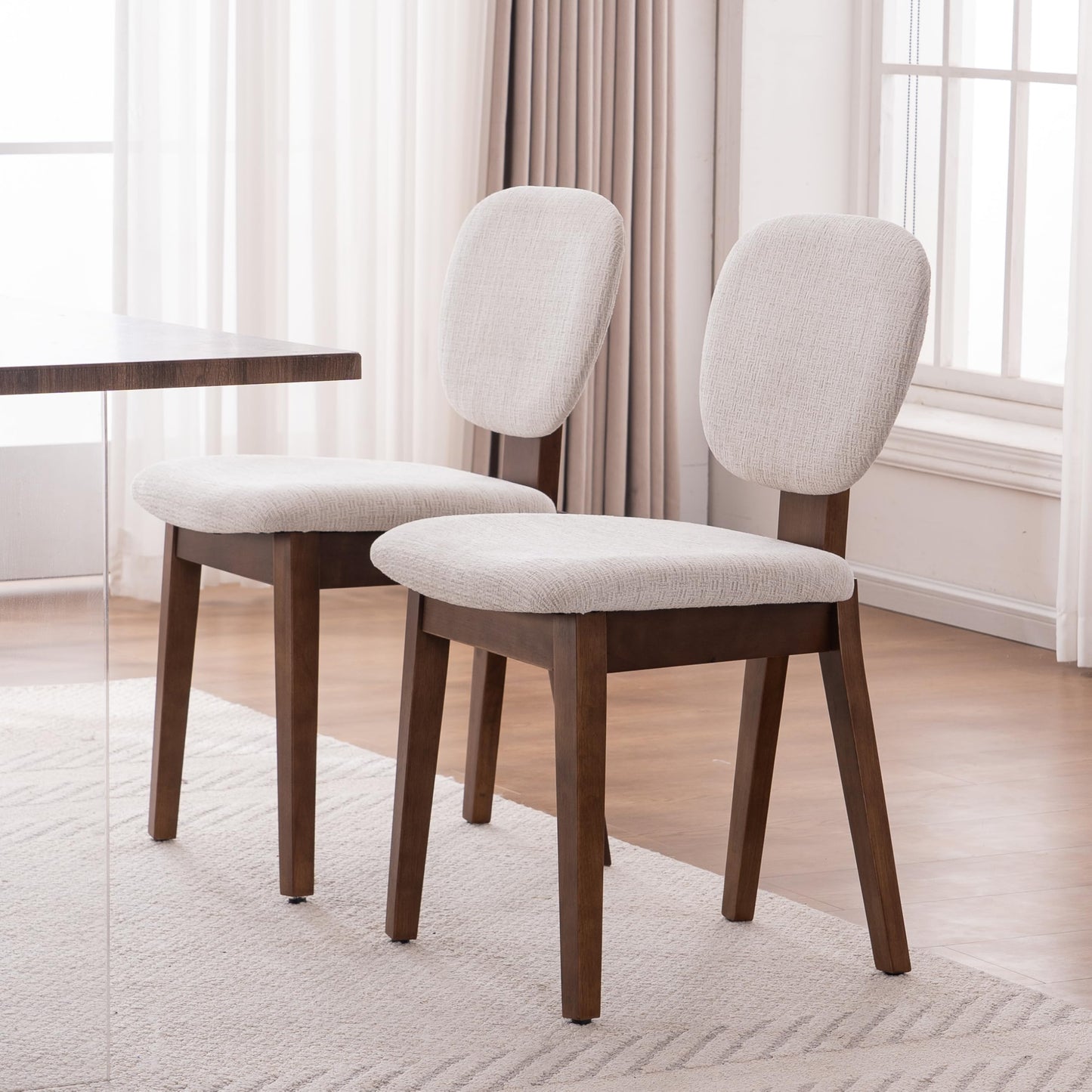 VKNOW Wooden Dining Chairs Set of 4, Mid Century Modern Upholstered Kitchen Side Chairs, Chenille Dining Room Chair with Curved Seat Backrest for Home Dining Room,Green