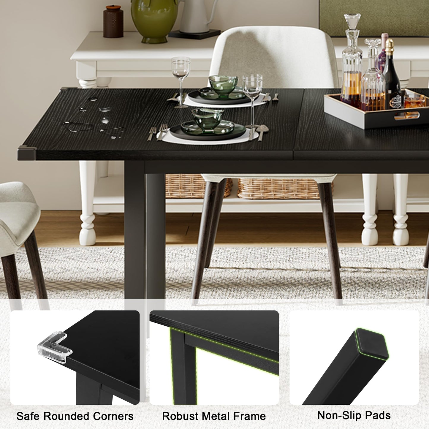 Feonase 63" Extendable Dining Table, Modern Farmhouse Dining Room Table for 4-8, Wooden Kitchen Table for Small Space, Dining Room, Home Office, Living Room Furniture, Walnut