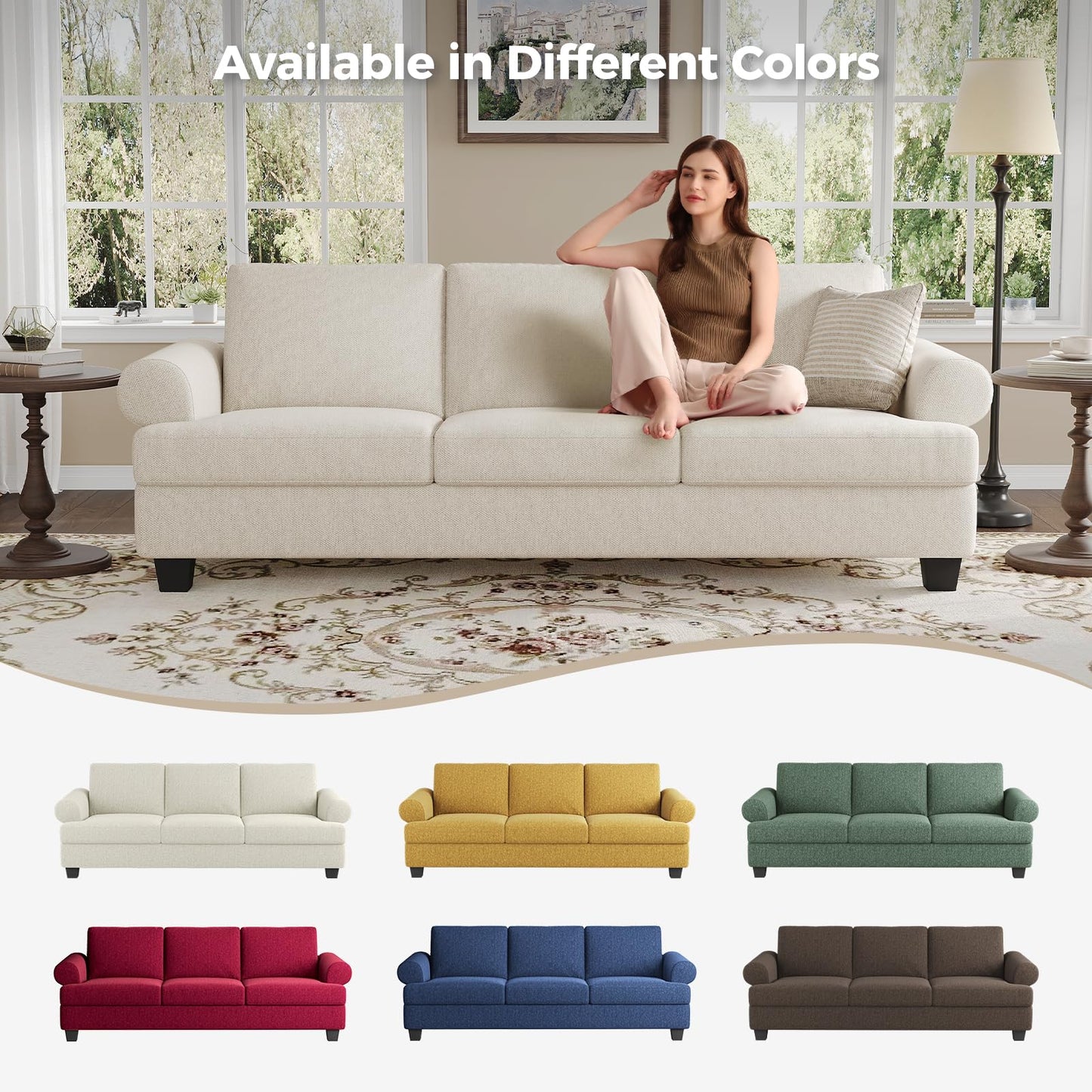 91 Inch Lawson Sofa with Extra Deep Seats Oversize, Mid-Century 3-Seat Sofa Couch, for Living Room, Apartment, Lounge, Dark Blue