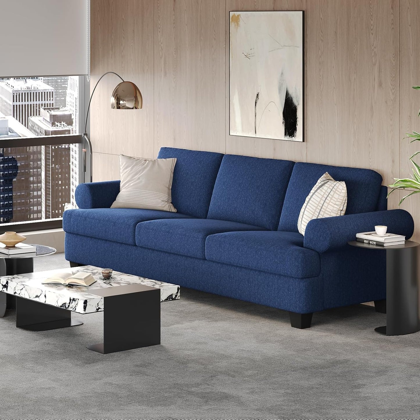 91 Inch Lawson Sofa with Extra Deep Seats Oversize, Mid-Century 3-Seat Sofa Couch, for Living Room, Apartment, Lounge, Dark Blue
