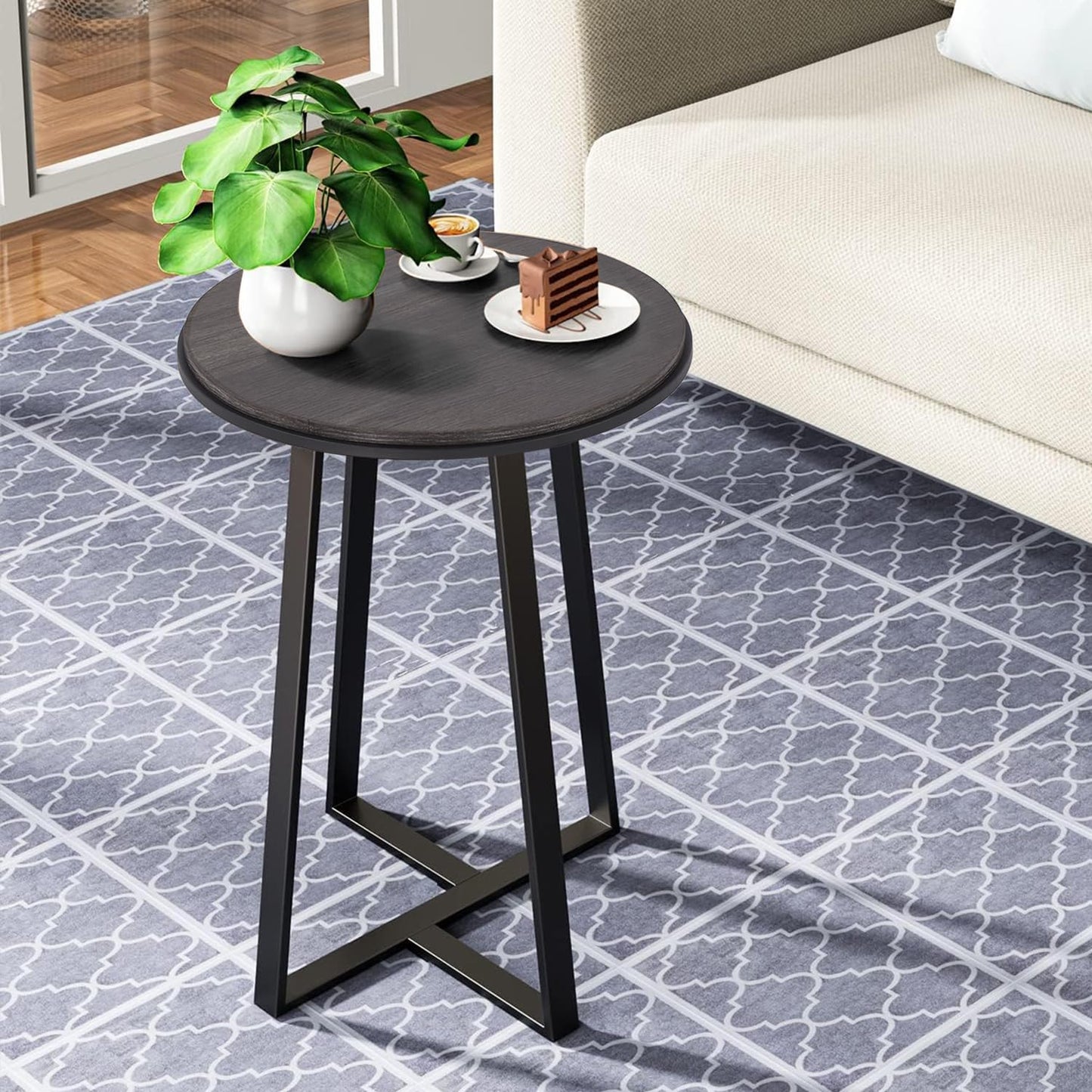 Round End Tables, Small Side Table White Marble Texture MDF Top,Metal Frame Gold Color, Tall End Table for Bed Room,Coffee Tea End Table for Living Room (White Marble+Gold)
