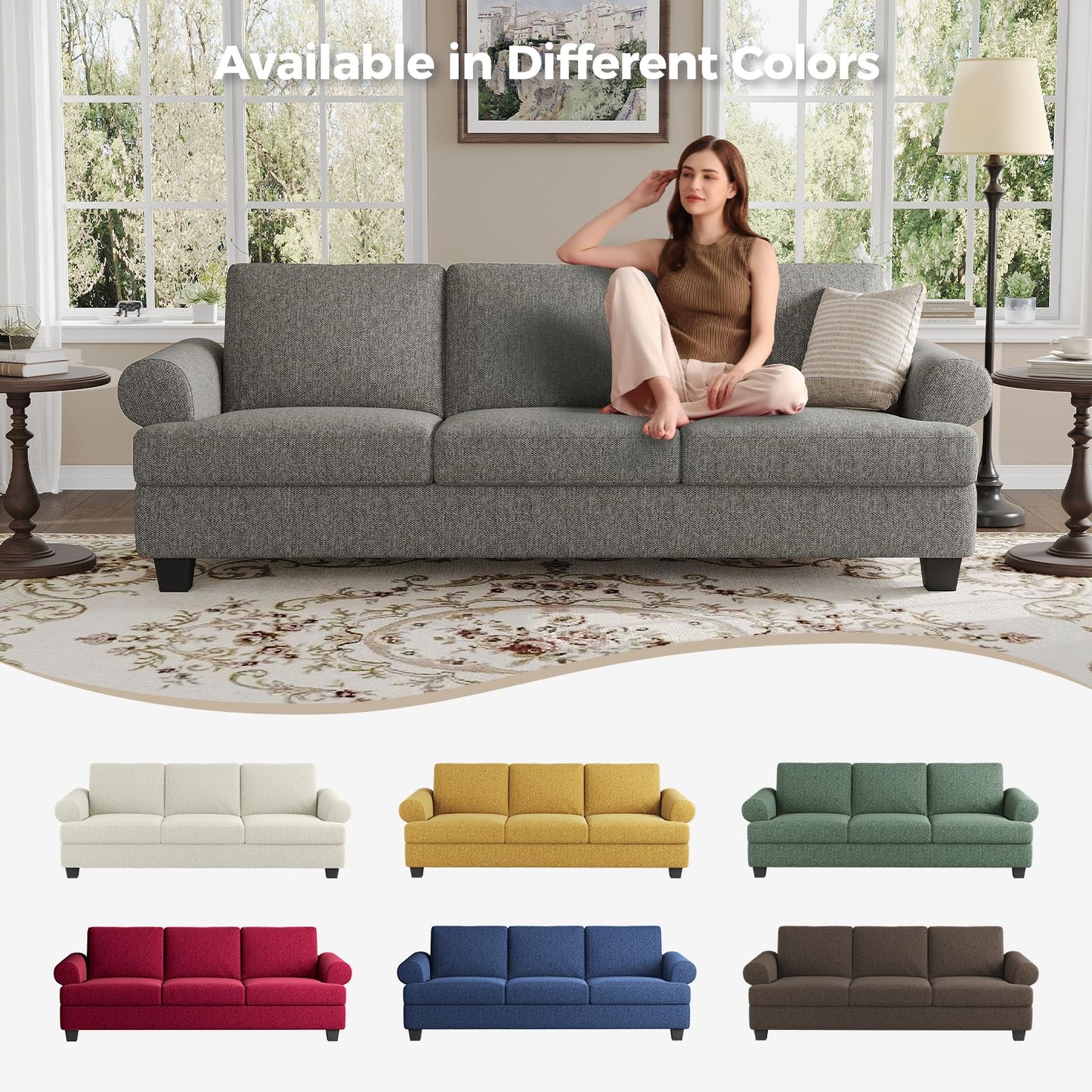 91 Inch Lawson Sofa with Extra Deep Seats Oversize, Mid-Century 3-Seat Sofa Couch, for Living Room, Apartment, Lounge, Dark Blue