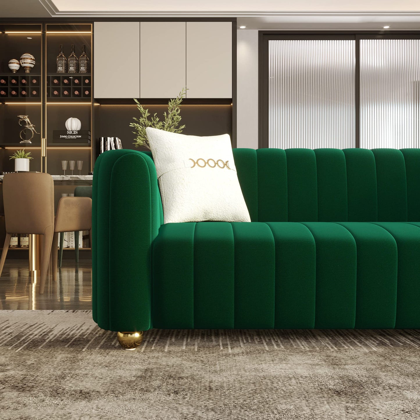 83'' Sofa for Living Room Modern Teddy Short Plush Couch 3-Seater Apartment Sofa with 2 Pillows & Golden Metal Legs