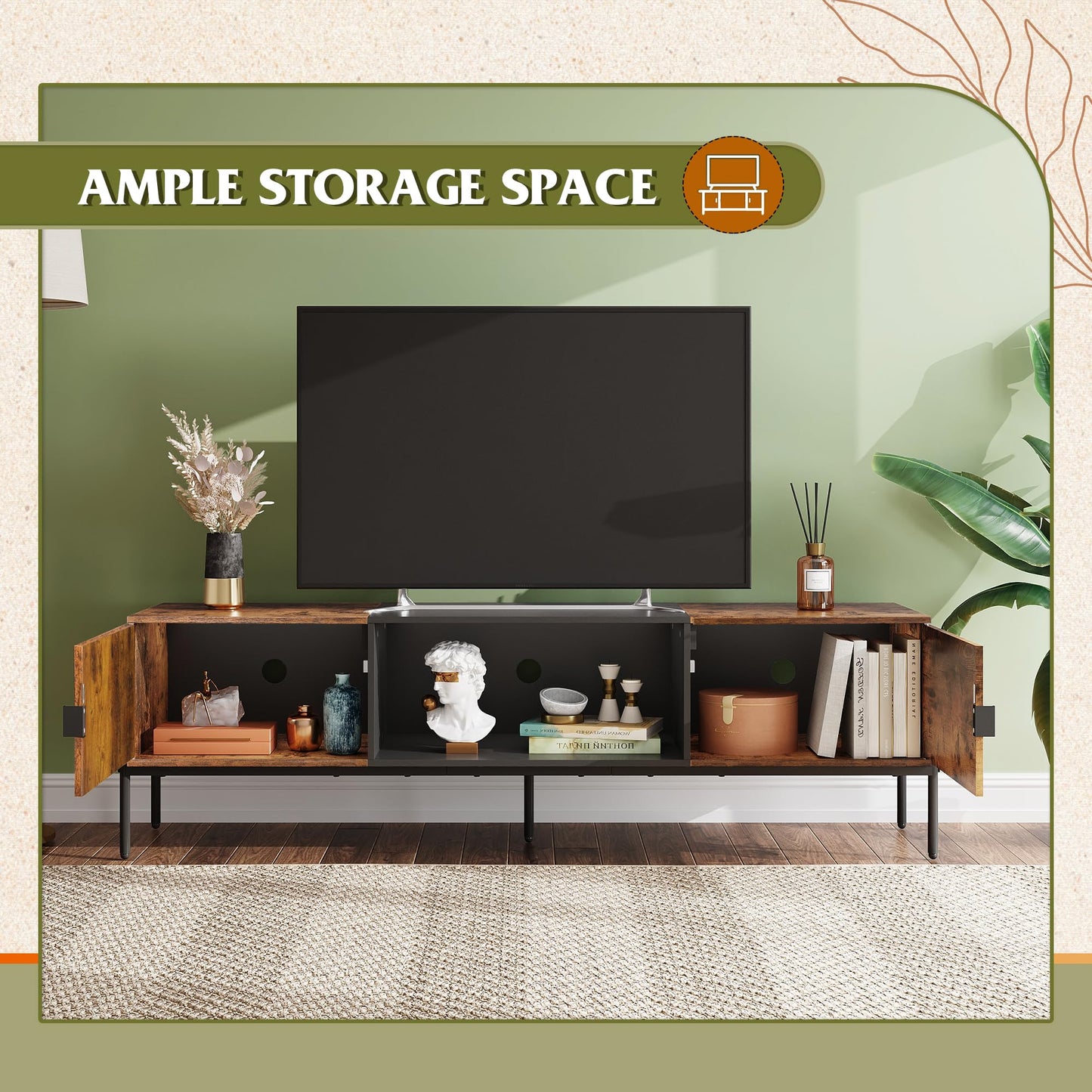 WLIVE Modern TV Stand for 65 Inch TV, Mid Century Entainment Center with Storage Cabinets, TV Console for Bedroom and Living Room, TV Cabinet with Metal Legs, White