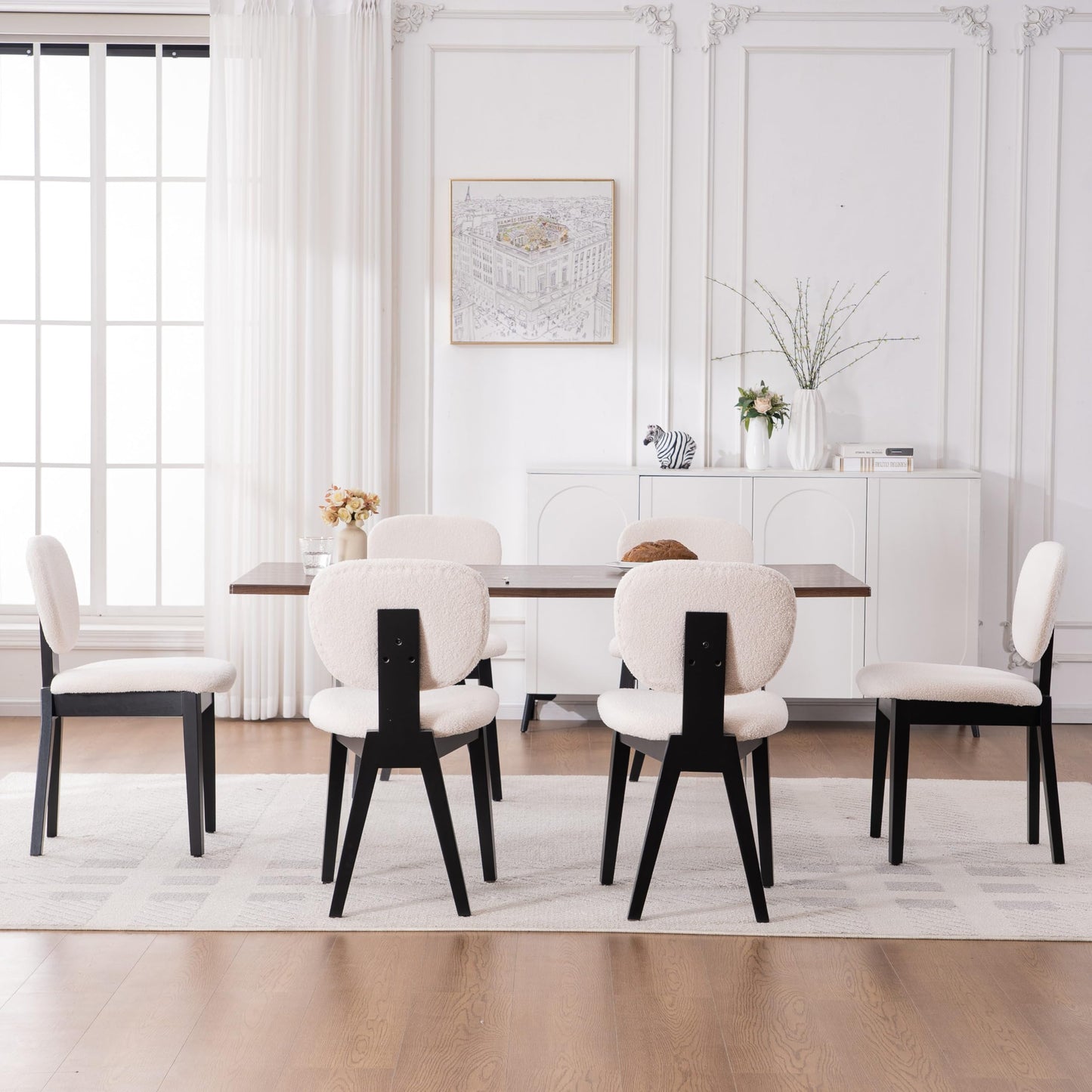 VKNOW Wooden Dining Chairs Set of 4, Mid Century Modern Upholstered Kitchen Side Chairs, Chenille Dining Room Chair with Curved Seat Backrest for Home Dining Room,Green