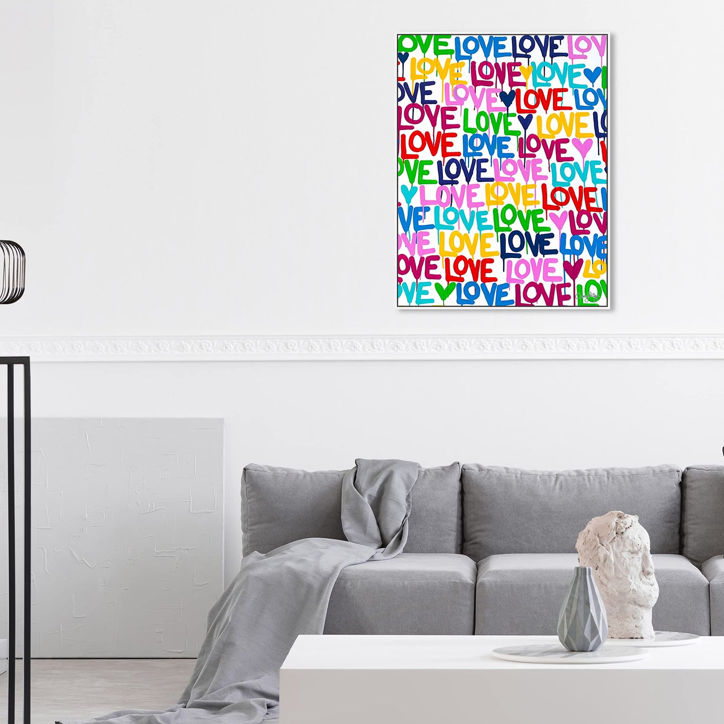 The Oliver Gal Artist Co. Abstract Modern Canvas Wall Art Corey Paige - Drippy Love Living Room Bedroom and Bathroom Home Decor 36 in x 45 in Blue and Pink, Gold Frame