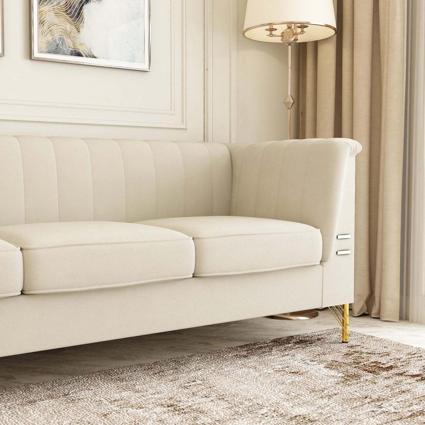 85.63" Velvet Sofa,Modern Loveseat Couch with Pillows Set of 2 for Living Room,Bedroom,Apartment Furniture with Gold Metal Legs (Green)