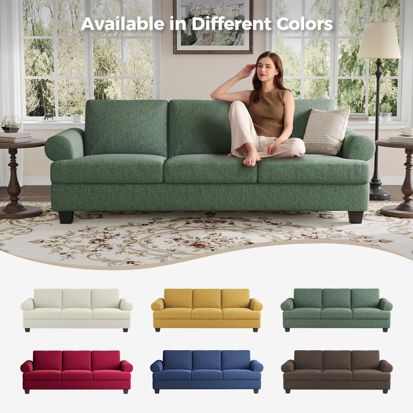 91 Inch Lawson Sofa with Extra Deep Seats Oversize, Mid-Century 3-Seat Sofa Couch, for Living Room, Apartment, Lounge, Dark Blue