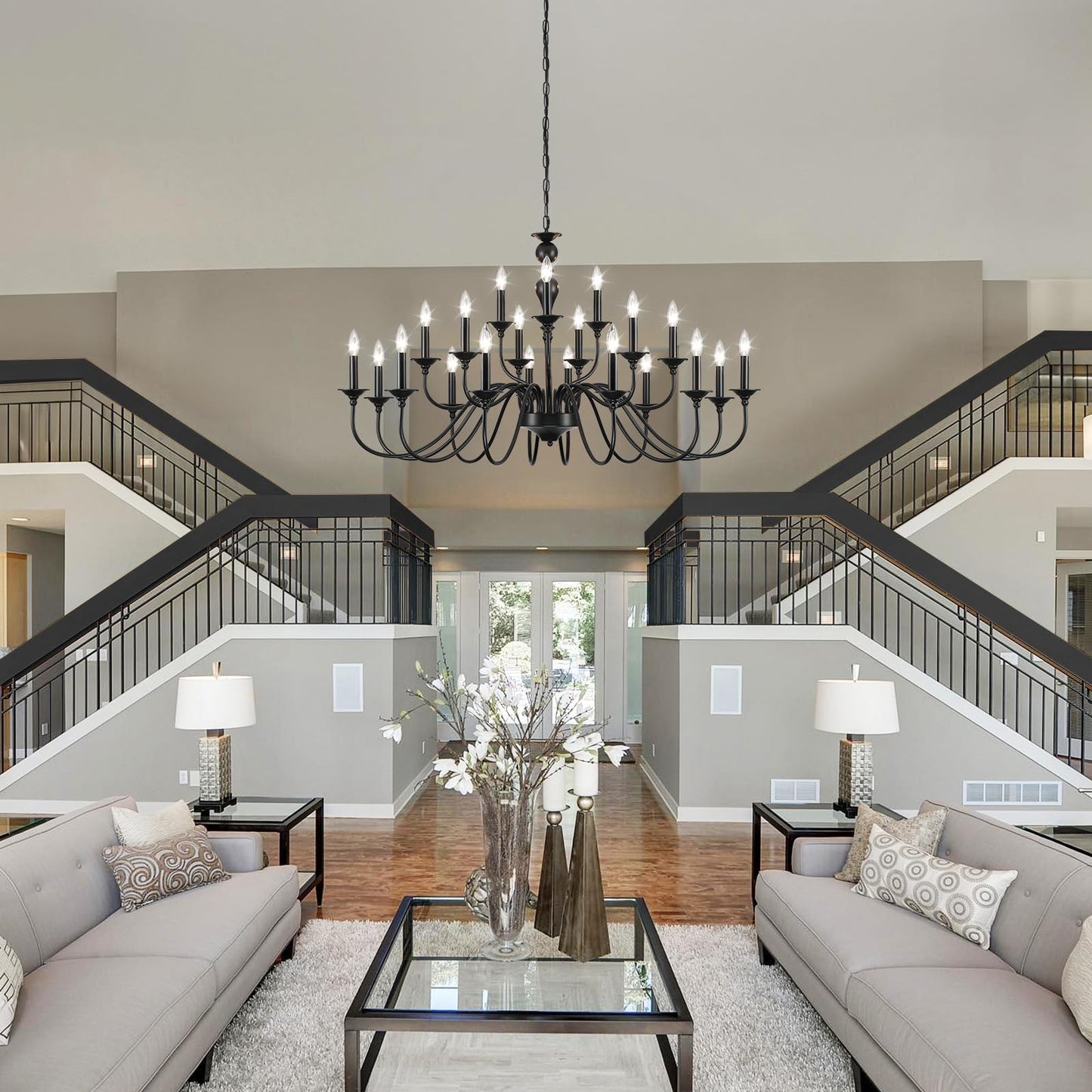 15 Light Black Farmhouse Chandeliers for Dining Room Light Fixtures Over Table, Vintage Candle Large Chandelier for Living Room Foyer Staircase Restaurant Showroom Villa