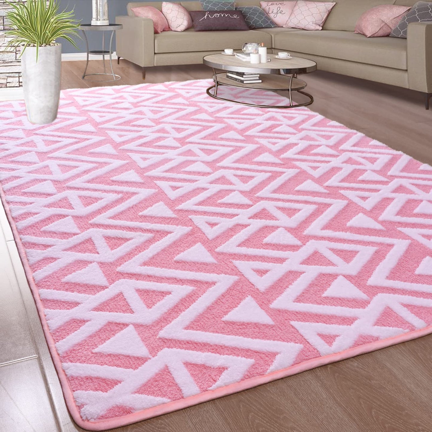 Ompaa Ultra Soft Geometric Bedroom Rugs Memory Foam Carpet, Black 7 x 10 Feet Large, Cozy Area Rugs for Living Room Couch Dorm Bedside Kids Girls Teens Room Nursery Decor Floor Mat