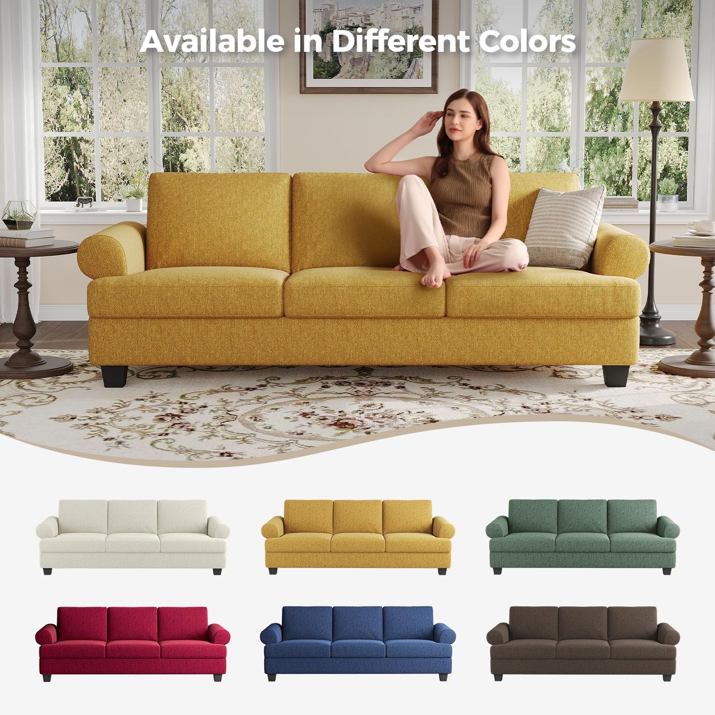 91 Inch Lawson Sofa with Extra Deep Seats Oversize, Mid-Century 3-Seat Sofa Couch, for Living Room, Apartment, Lounge, Dark Blue