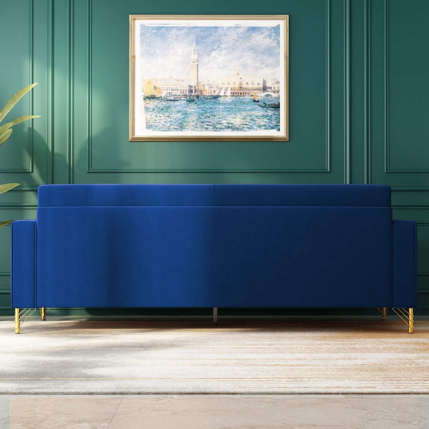 85.63" Velvet Sofa,Modern Loveseat Couch with Pillows Set of 2 for Living Room,Bedroom,Apartment Furniture with Gold Metal Legs (Green)