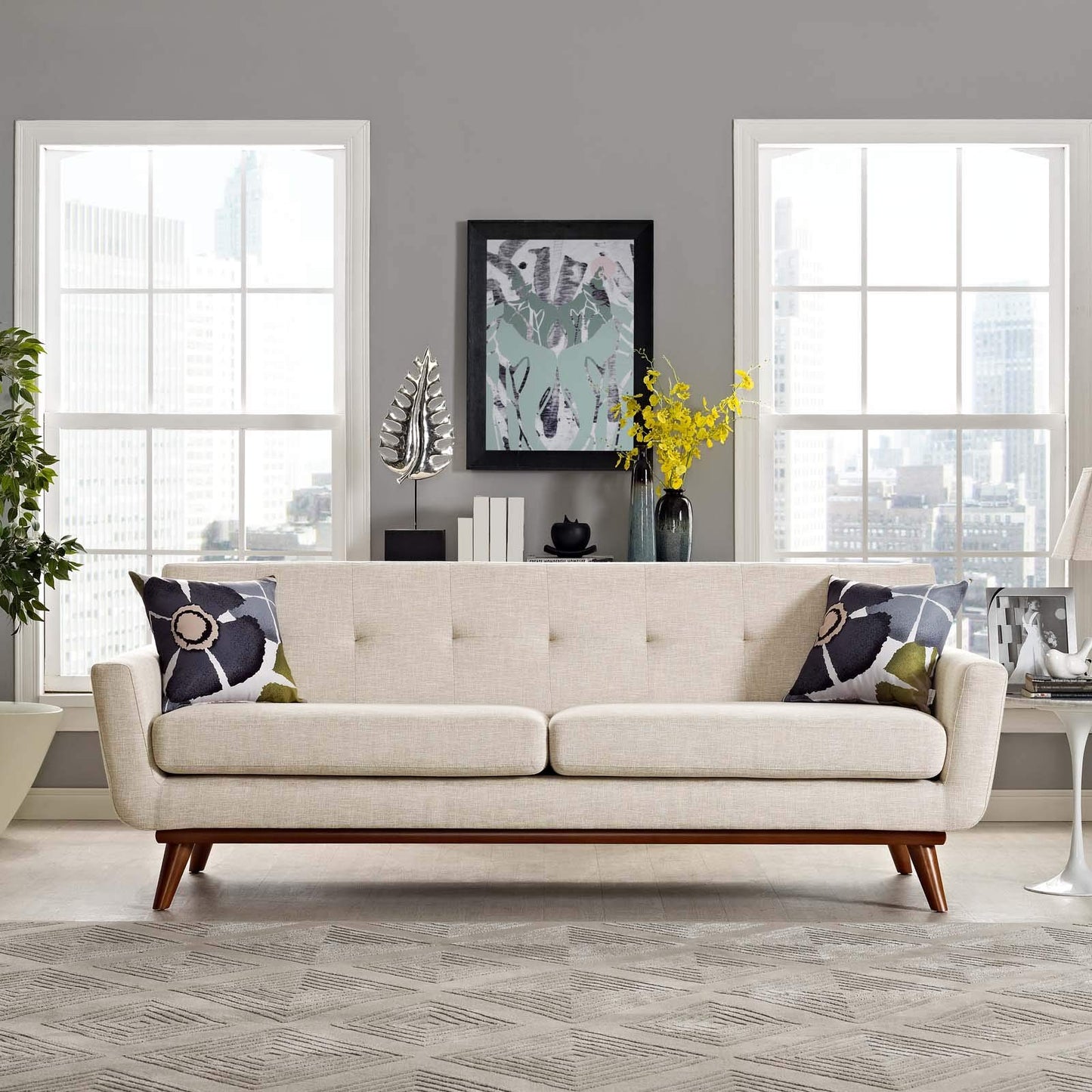 Modway Engage Mid-Century Modern Upholstered Fabric Sofa in Wheatgrass