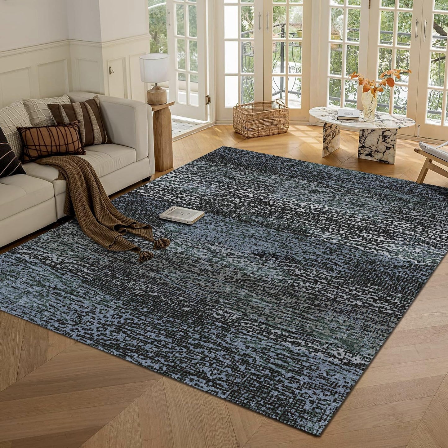 Washable Area Rugs - Perfect for Living Room, Bedroom, Kids Room, Nursery - Stain & Water Resistant Non-Slip, Pet & Child Friendly, Vintage Tribal Area Rugs (Navy, 9' x 12')