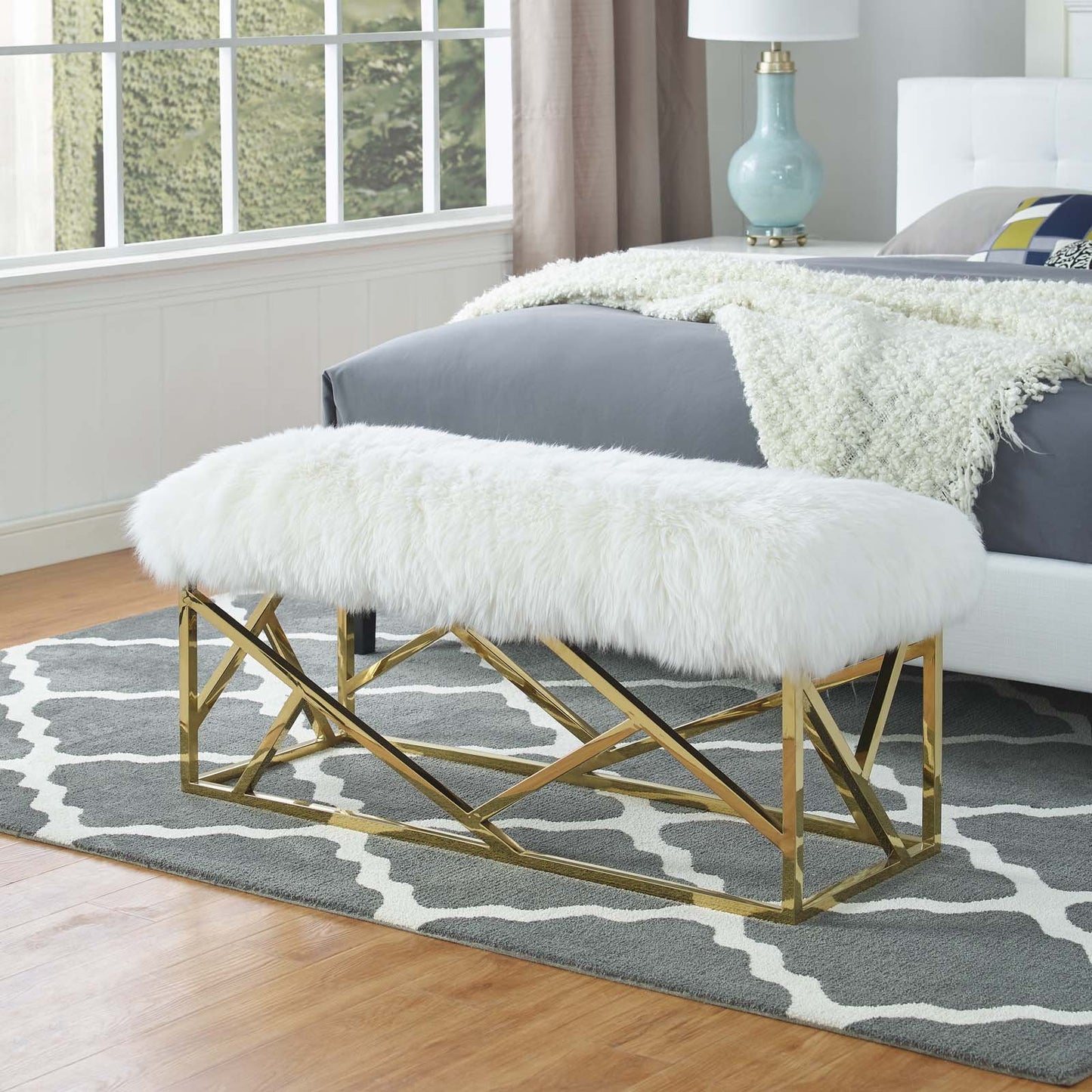 Modway intersperse Button-Tufted Contemporary Modern with Metallic Frame, Bench, Silver Gray