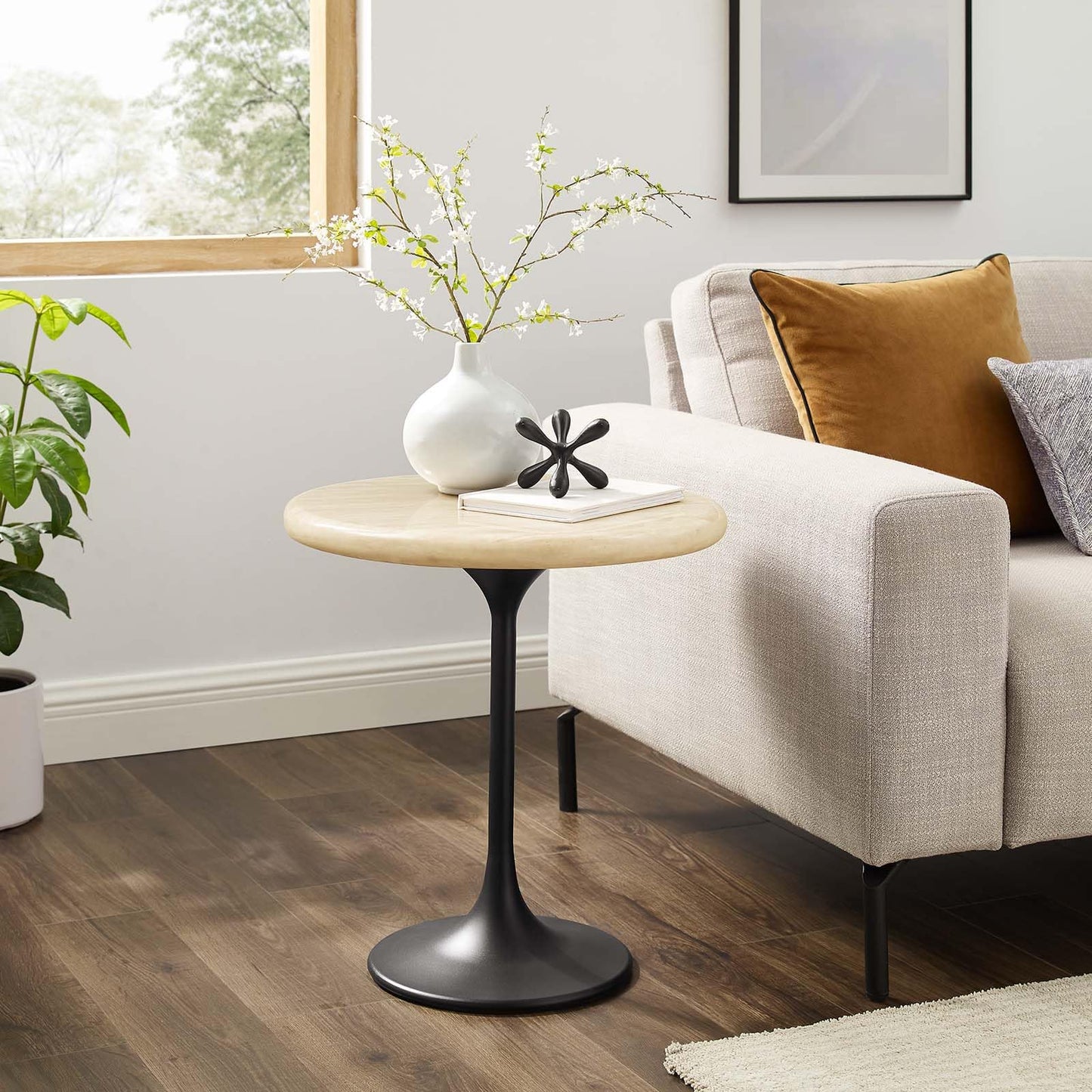Modway Lippa Round 20" Wood Grain Mid-Century Modern Side Table, Black Cherry