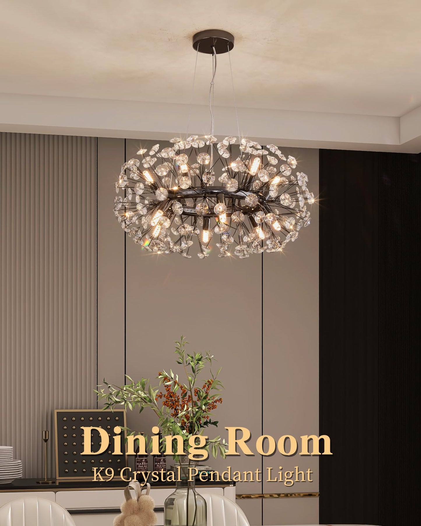 Modern Tree Branch Crystal Chandelier Luxury Silver Crystal Pendant Lighting 18" Contemporary 6-Light Chandeliers for Dining Room Kitchen Bedroom Living Room
