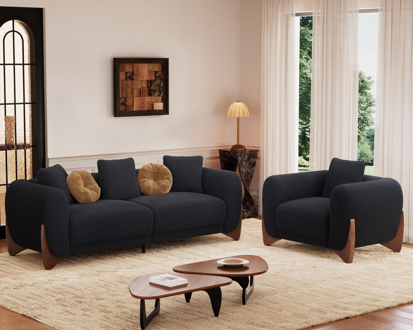Morden Fort Modern Cloud Couch - 3 Seater Sherpa Boucle Sofa with Wood Legs, Ultra-Thick High Resilience Cushion with 3 Matching Pillows Upholstered Comfy Couch Sofa for Living Room - Off White