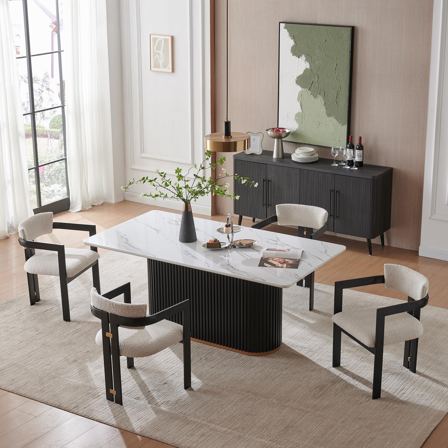 Morden Fort Boucle Dining Chair Set of 4, Upholstered Kitchen Chairs with Metal Frame & Round Back, Barrel Side Chair for Dining Room, Kitchen, Living Room, Apartments