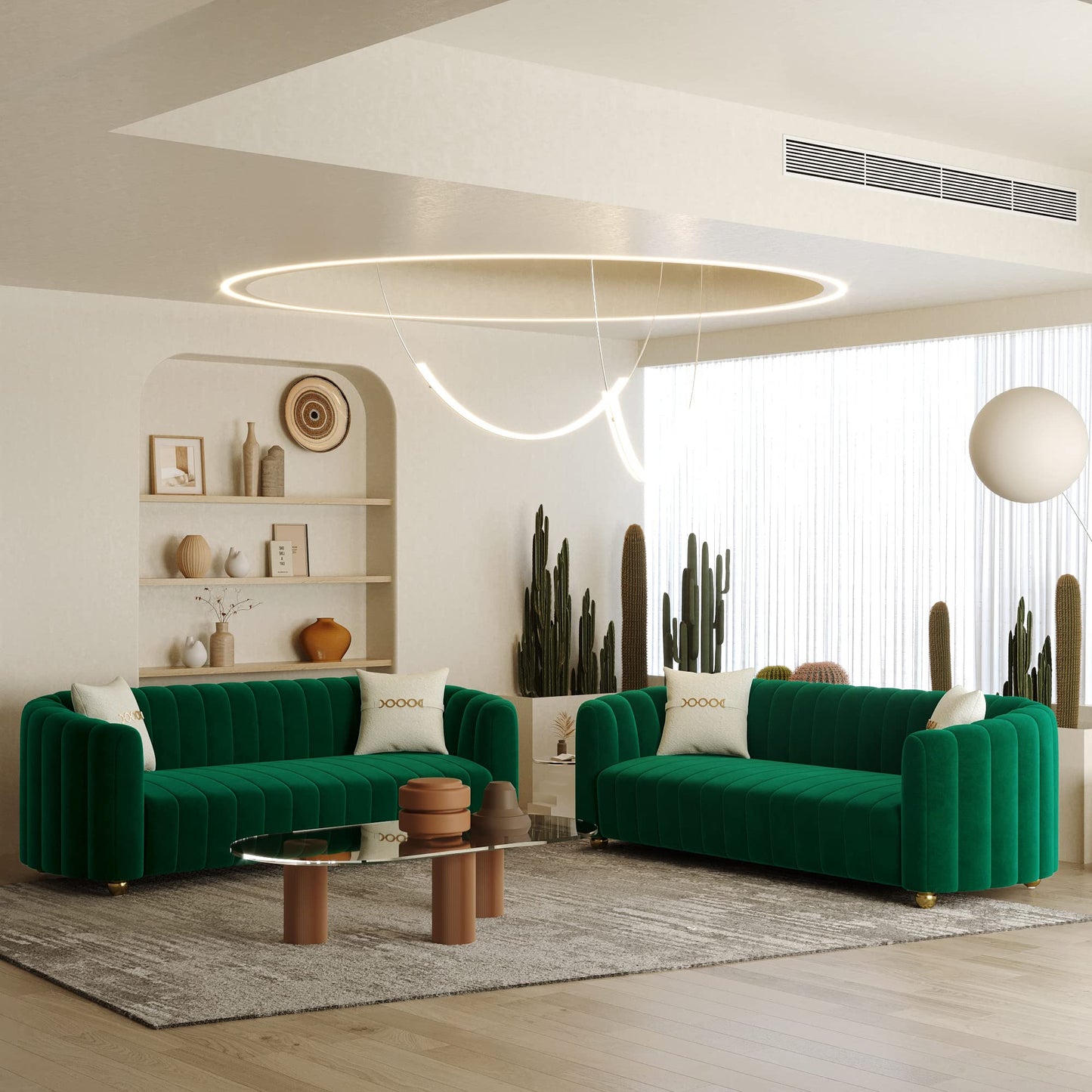 83'' Sofa for Living Room Modern Teddy Short Plush Couch 3-Seater Apartment Sofa with 2 Pillows & Golden Metal Legs