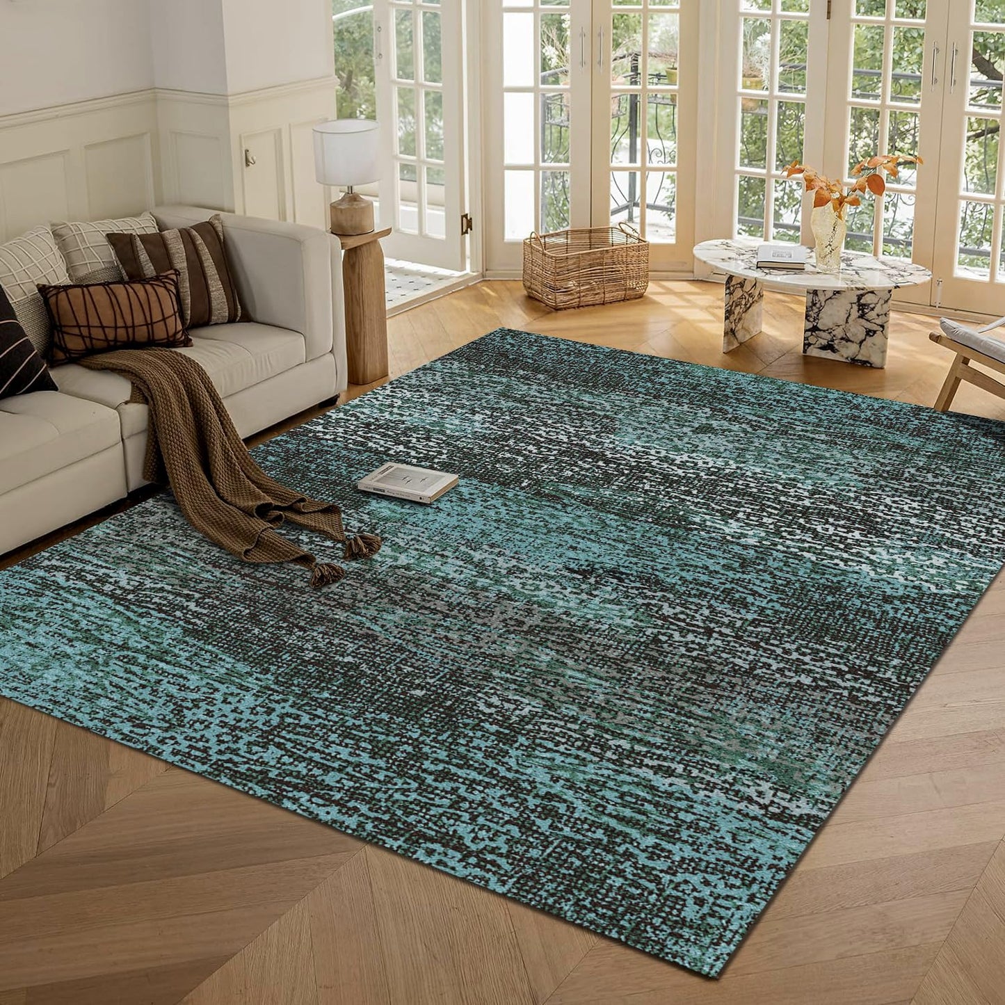 Washable Area Rugs - Perfect for Living Room, Bedroom, Kids Room, Nursery - Stain & Water Resistant Non-Slip, Pet & Child Friendly, Vintage Tribal Area Rugs (Navy, 9' x 12')