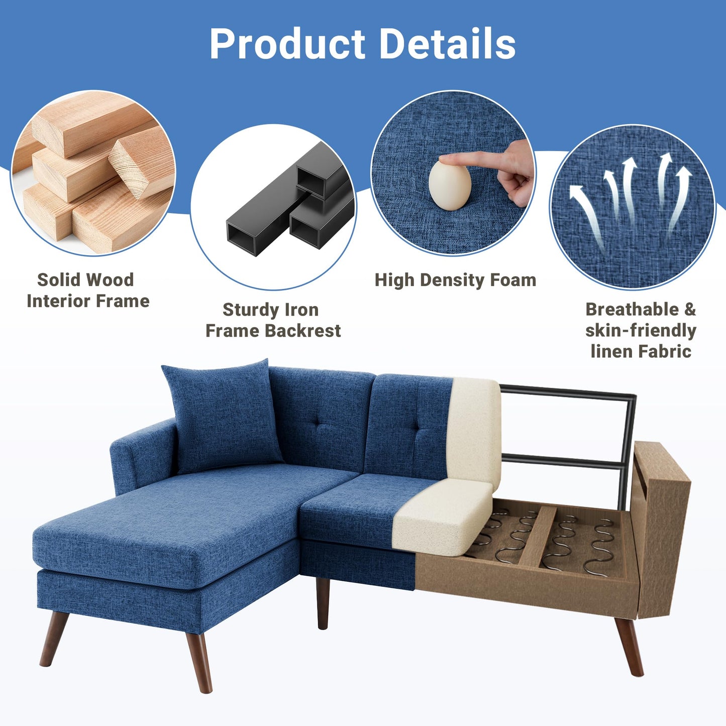 Tbfit 65" W Loveseat Sofa, Mid Century Modern Love Seat Couches for Living Room, Button Tufted Upholstered Small Couch for Bedroom, Solid and Easy to Install Love Seats Furniture, Grey